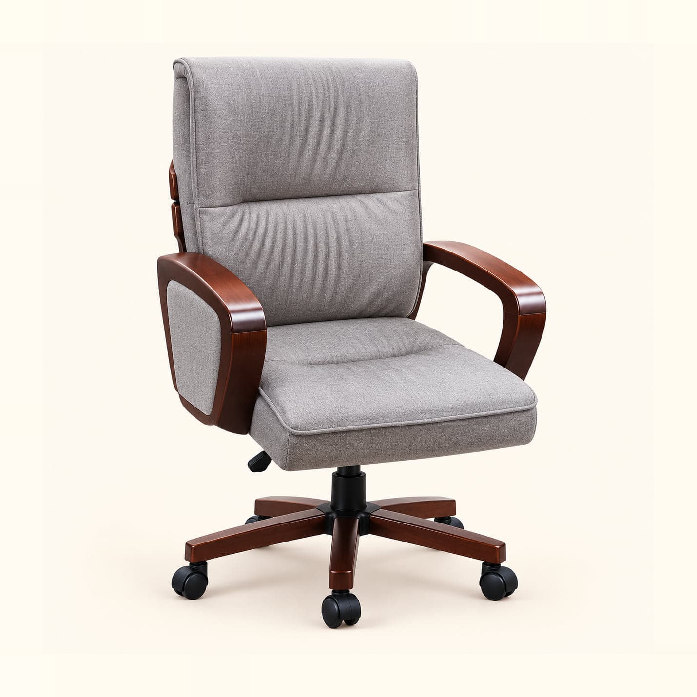 Fabric Boss Chair with Wooden Arms in grey, front three-quarter view