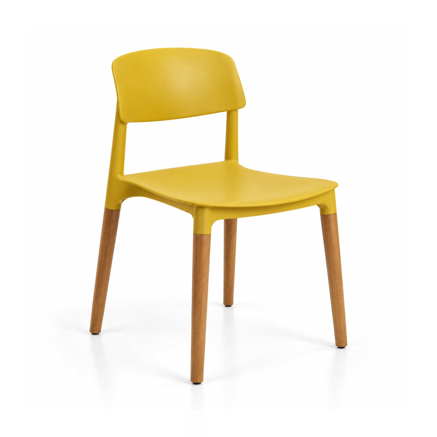 Wood-Leg Café Chair, Mustard in mustard, side three-quarter view