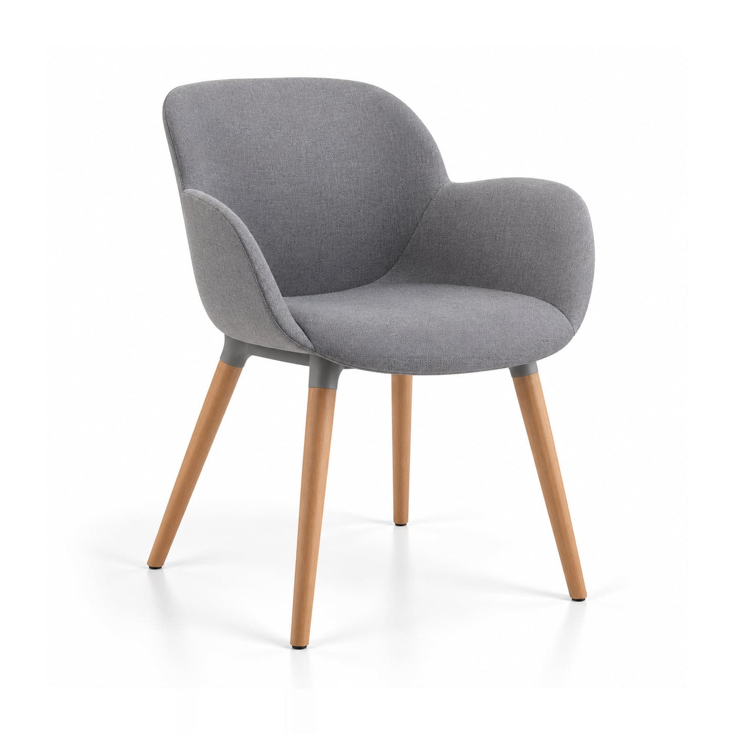Upholstered Tub Armchair, Grey in grey fabric, front three-quarter view