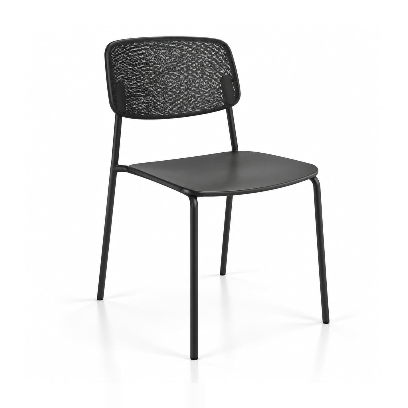 Mesh-Back Metal Café Chair in black, front three-quarter view