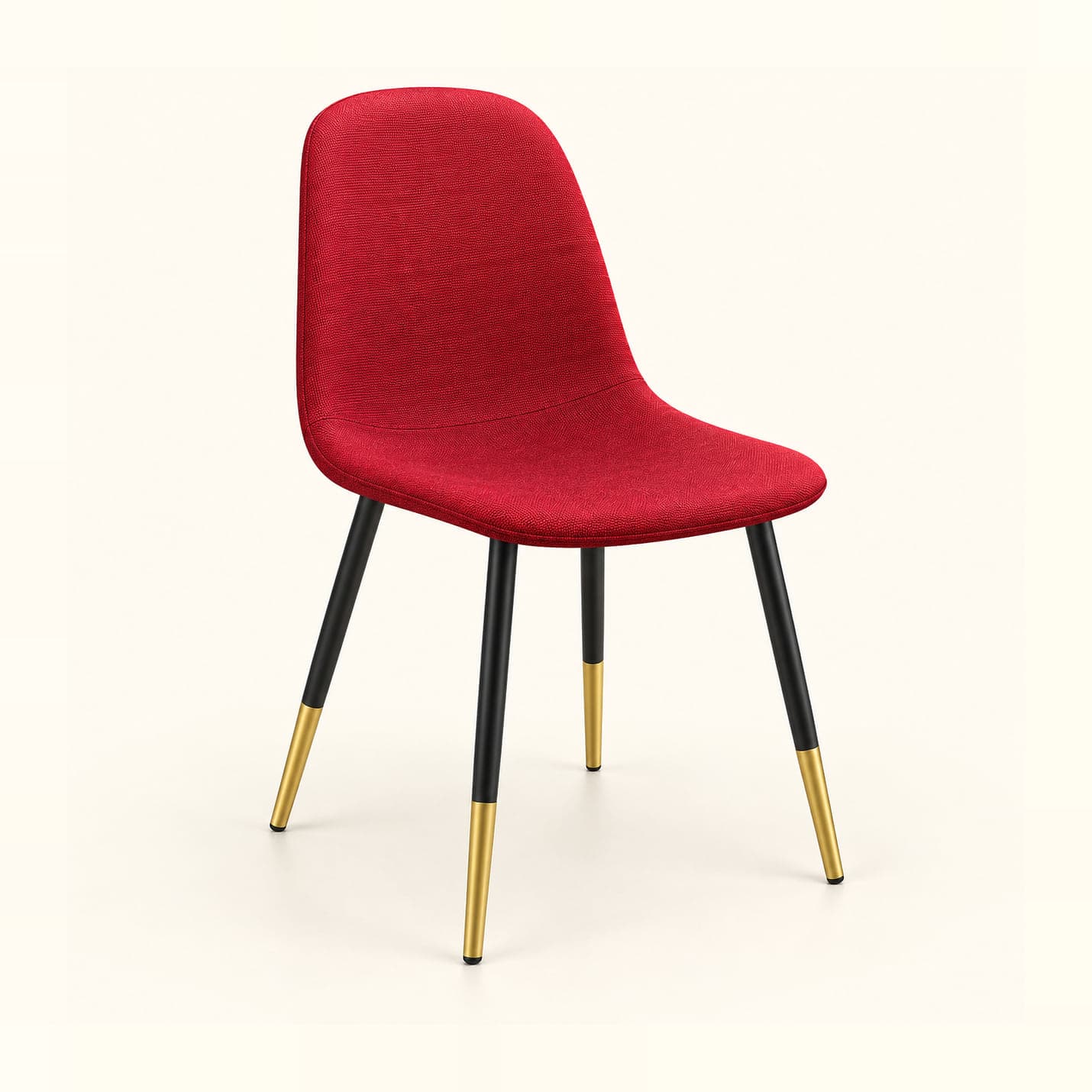 Upholstered Shell Chair, Red in red fabric, front three-quarter view