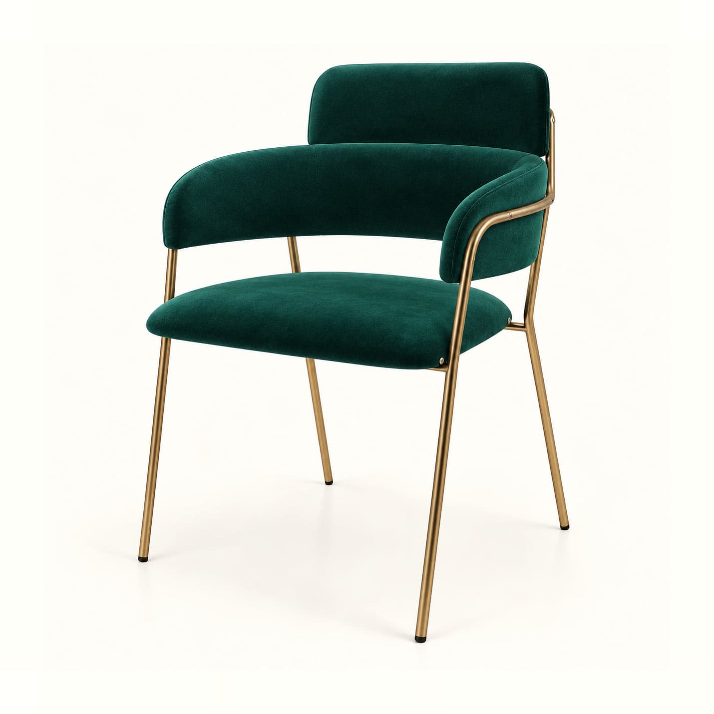 Velvet Armchair with Gold-Finish Frame, Green in green velvet, front three-quarter view