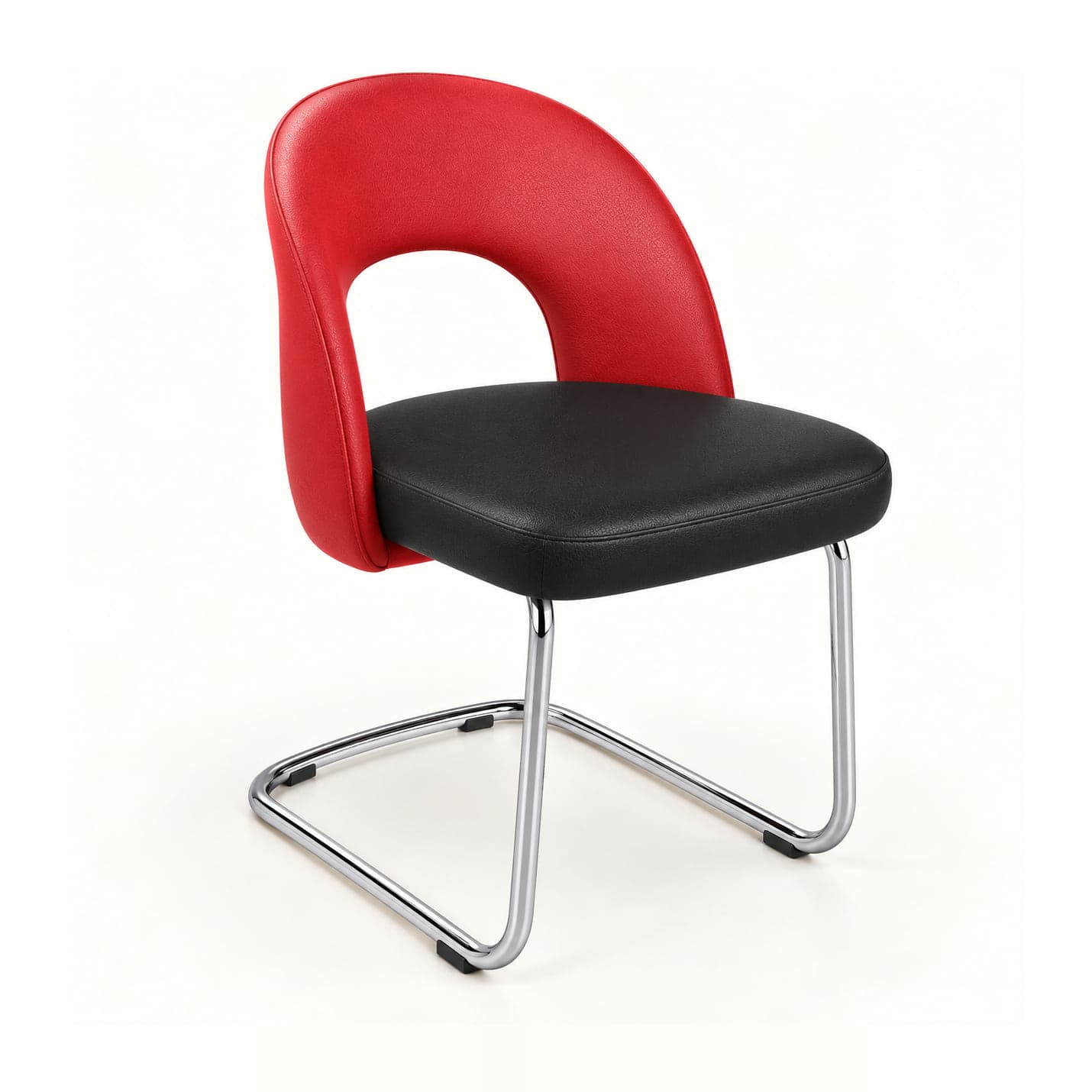 Open-Back Cantilever Chair, Red and Black in red and black leatherette, front three-quarter view