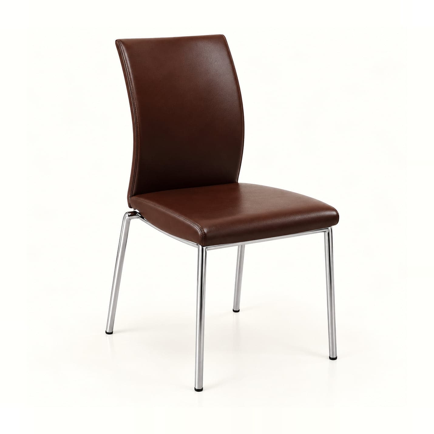 Leatherette Side Chair, Brown in brown leatherette, front three-quarter view