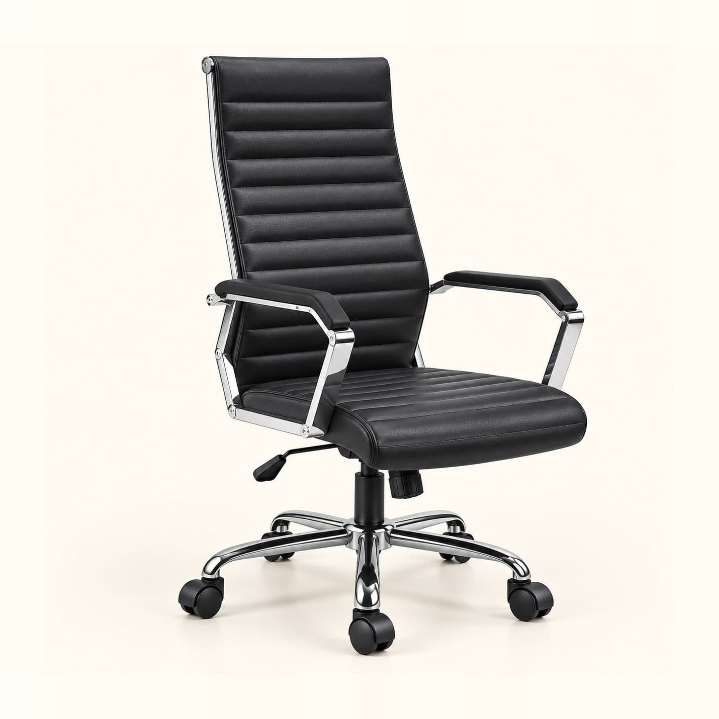 Ribbed High-Back Manager Chair in black, front three-quarter view