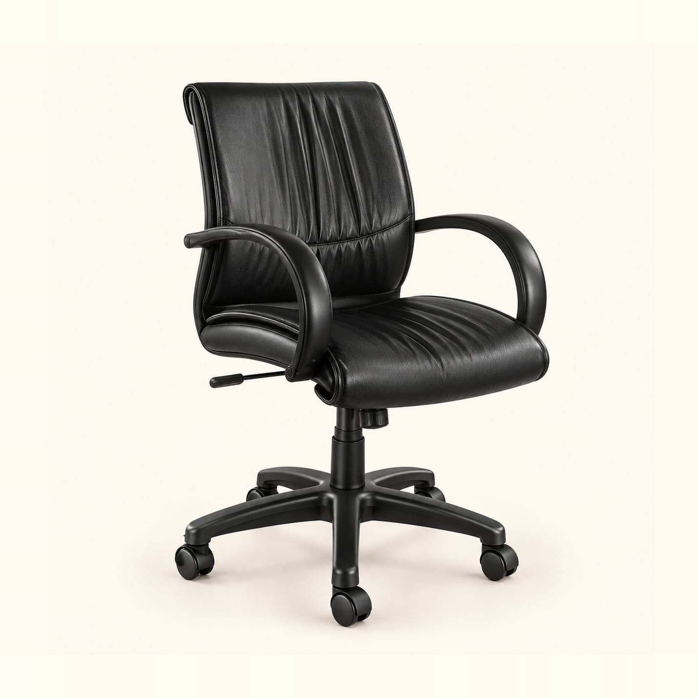 Gathered Mid-Back Manager Chair in black, front three-quarter view