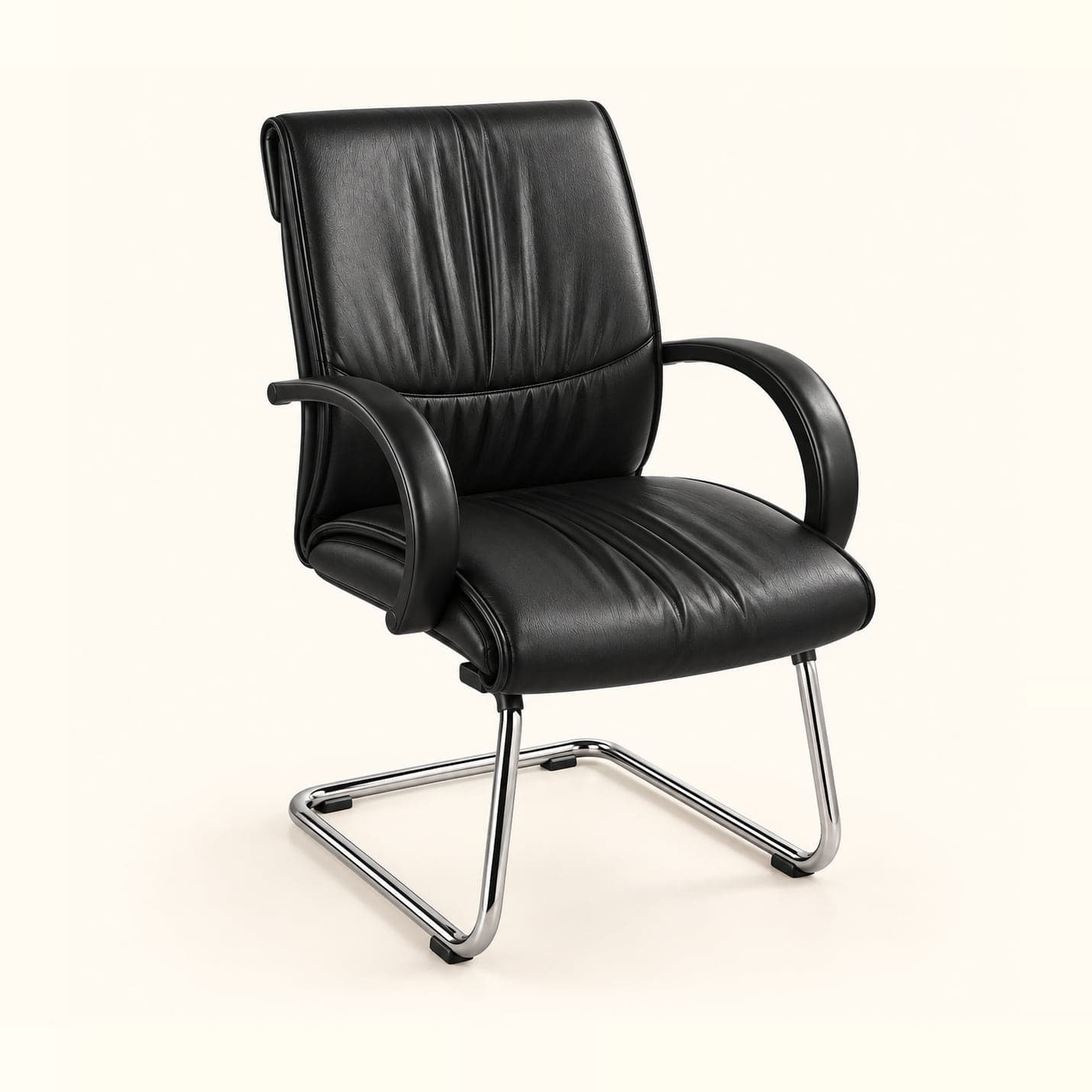 Gathered Visitor Chair in black, front three-quarter view