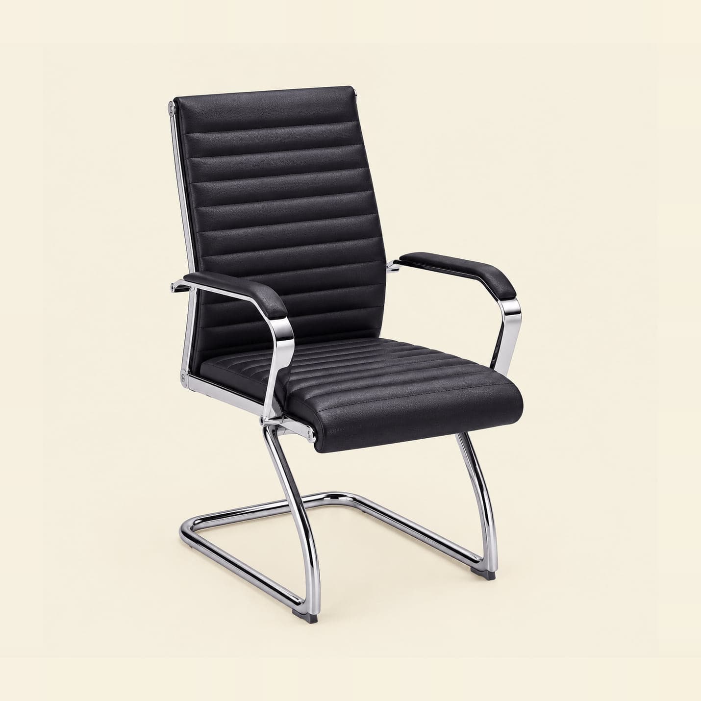 Fine-Ribbed Visitor Chair in black, front three-quarter view