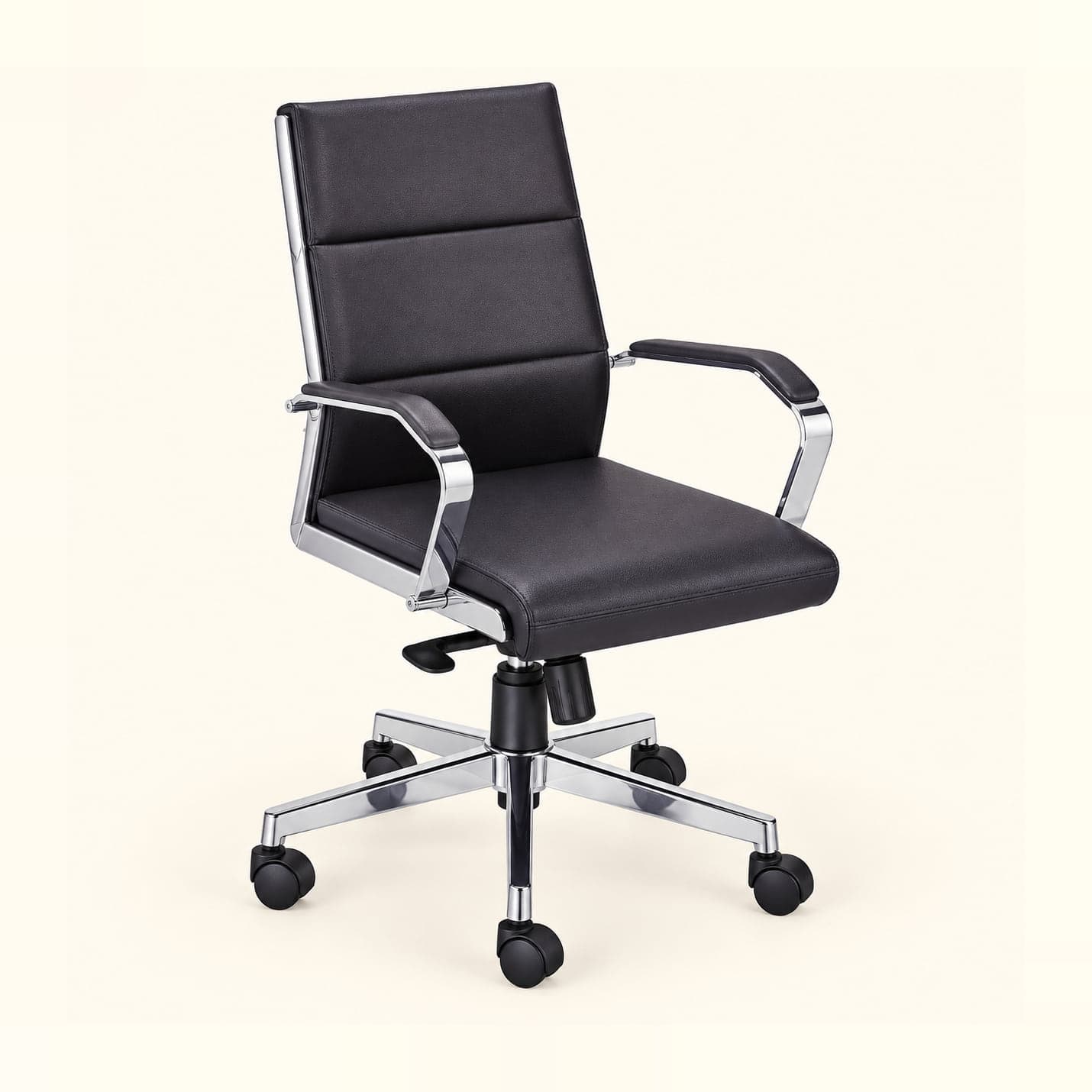 Panelled Mid-Back Manager Chair with Chrome Arms in black, front three-quarter view