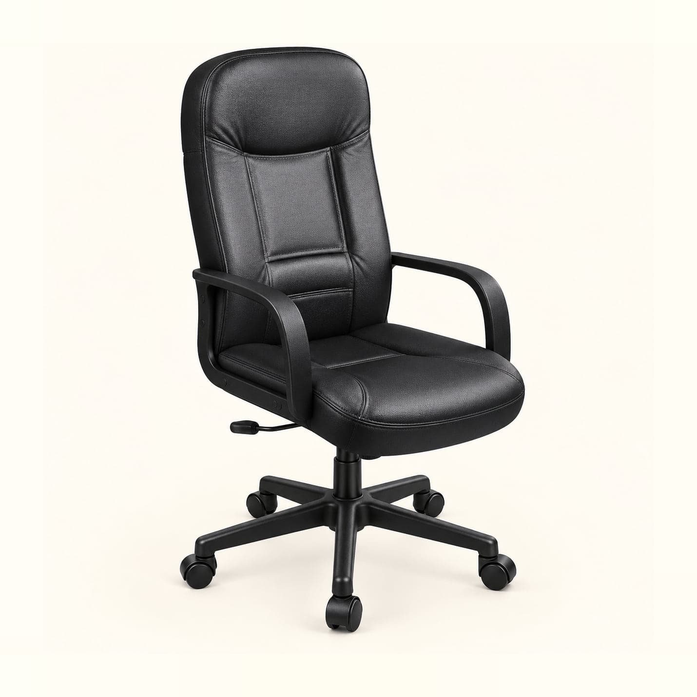 Cushioned High-Back Manager Chair in black, front three-quarter view