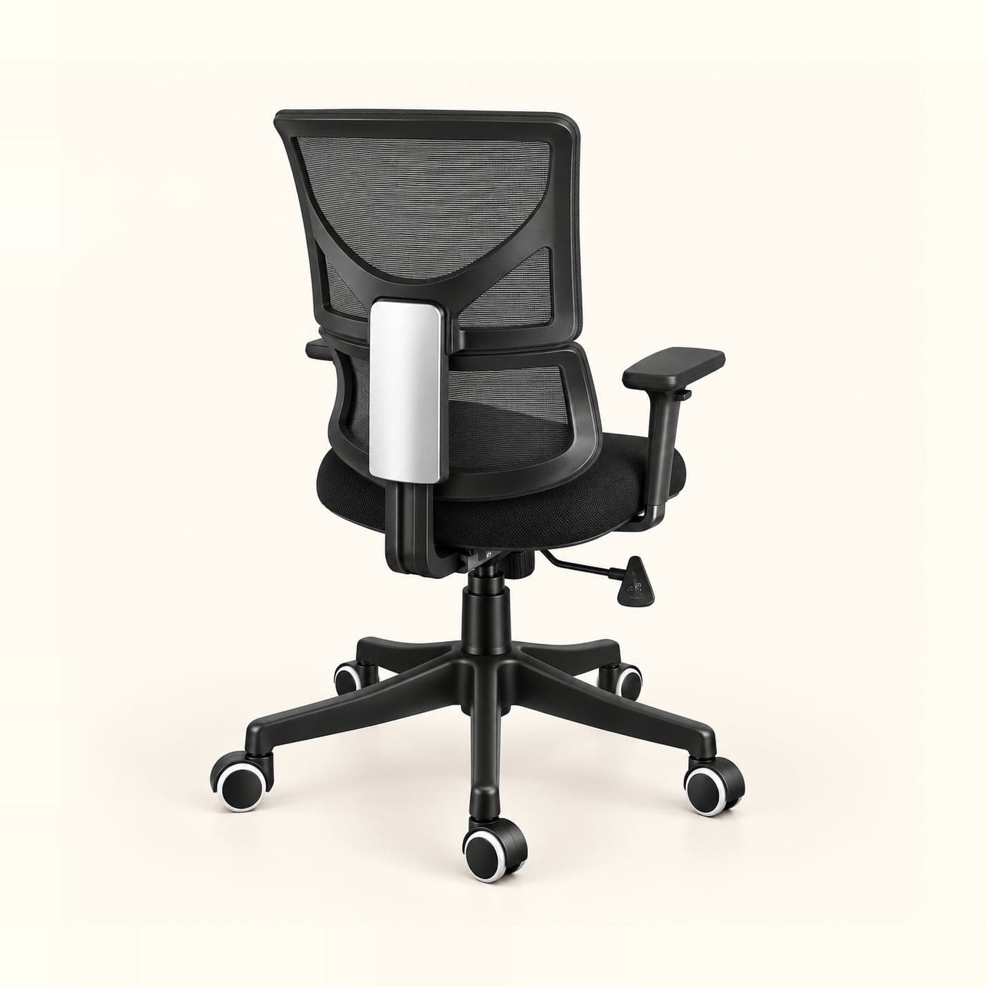 Silver-Spine Mesh Chair, Black in black mesh, rear three-quarter view