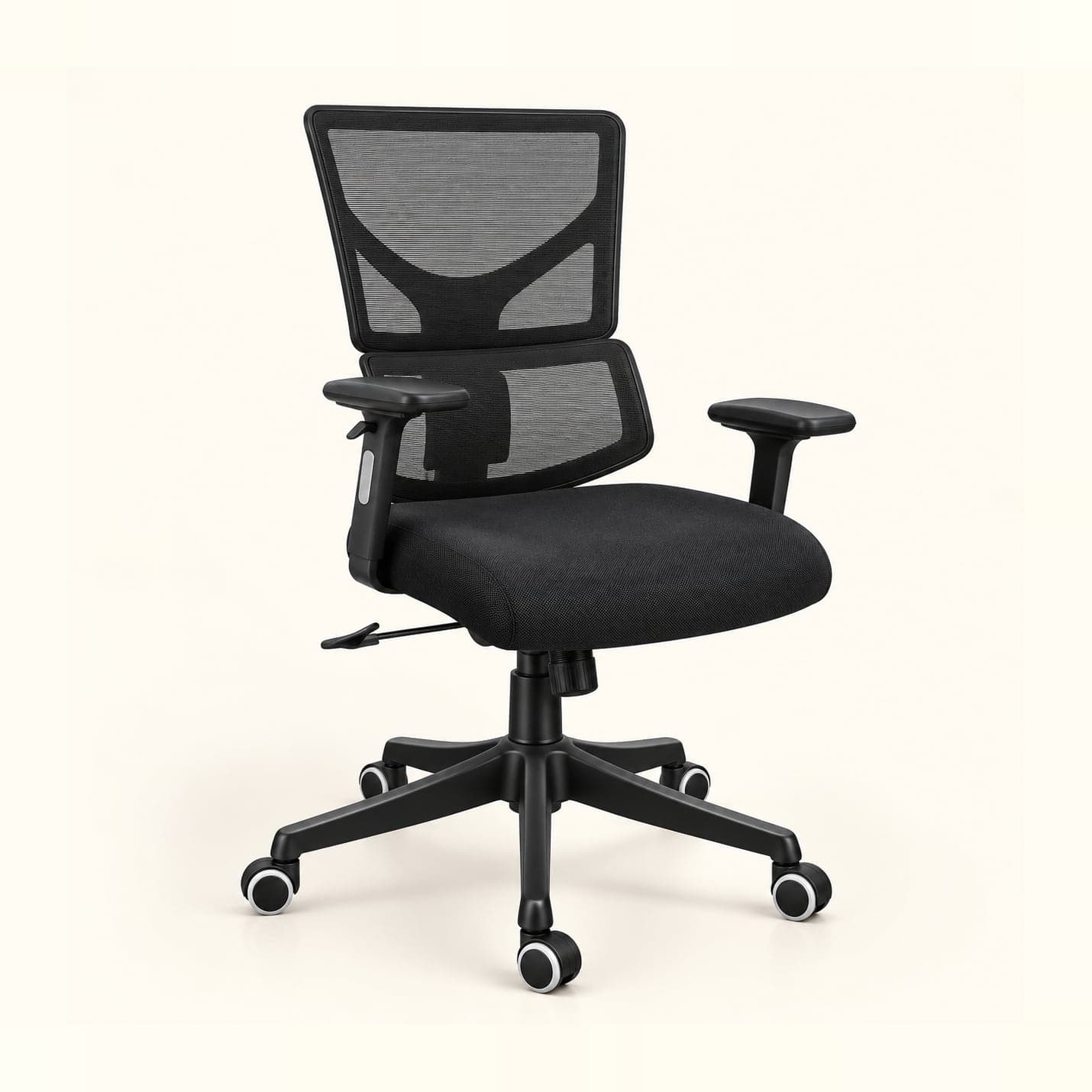 Silver-Spine Mesh Chair, Black in black mesh, front three-quarter view