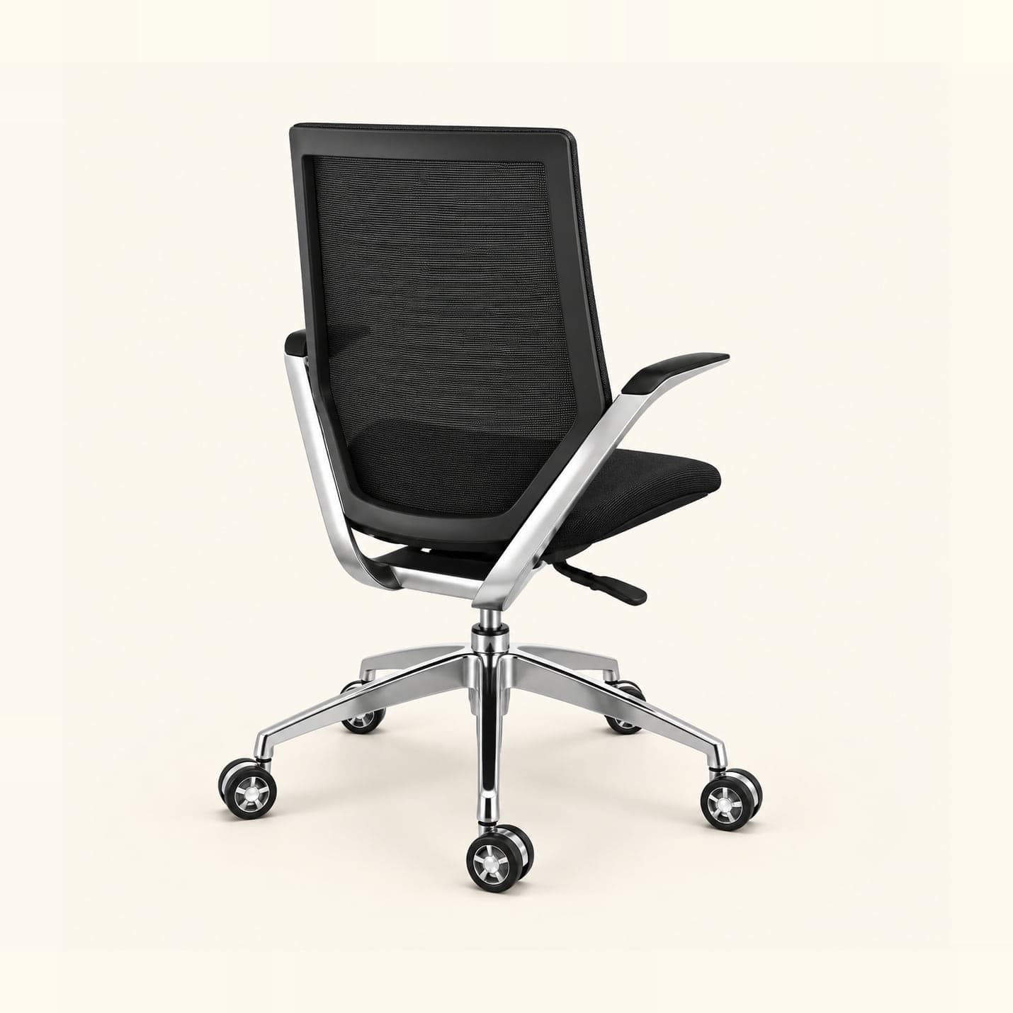 Aluminium-Frame Mesh Chair in black mesh, side view