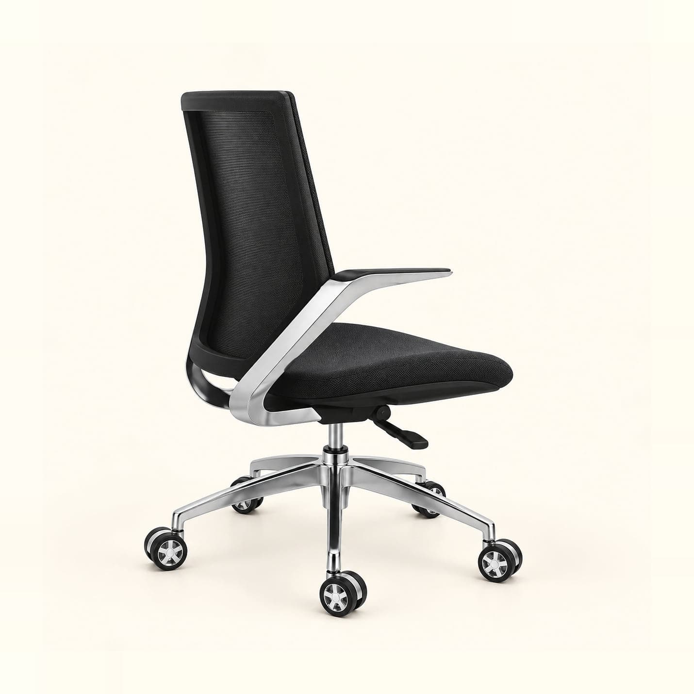 Aluminium-Frame Close-Weave Chair in black close-weave fabric, side view