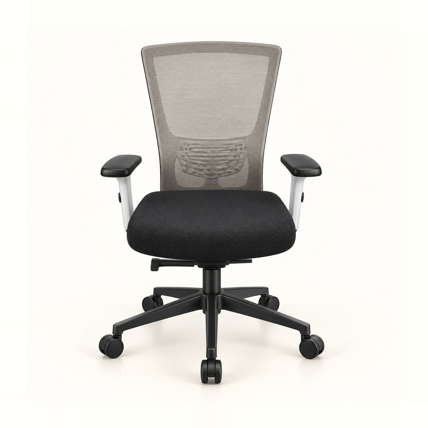 White-Frame Mesh Chair, Taupe in taupe mesh, front view