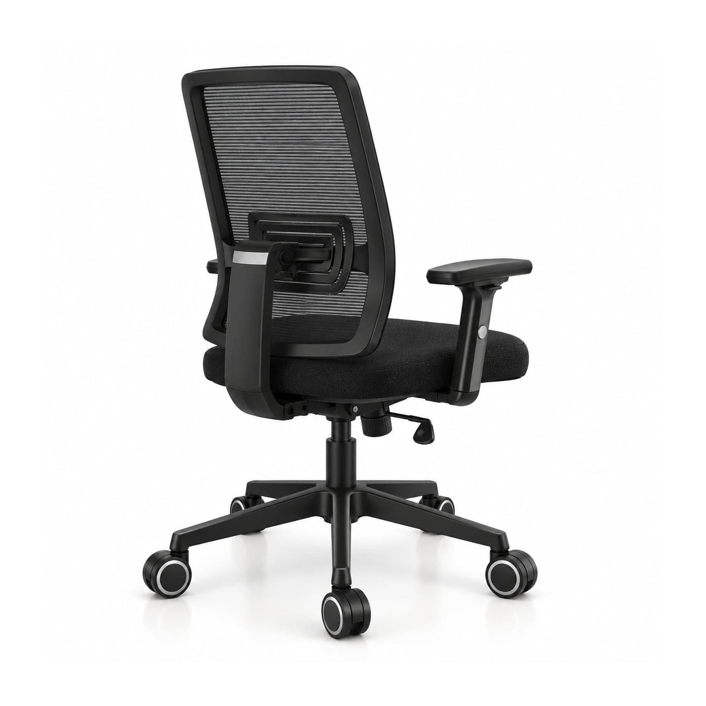 Lumbar-Bracket Mesh Chair in black mesh, rear three-quarter view