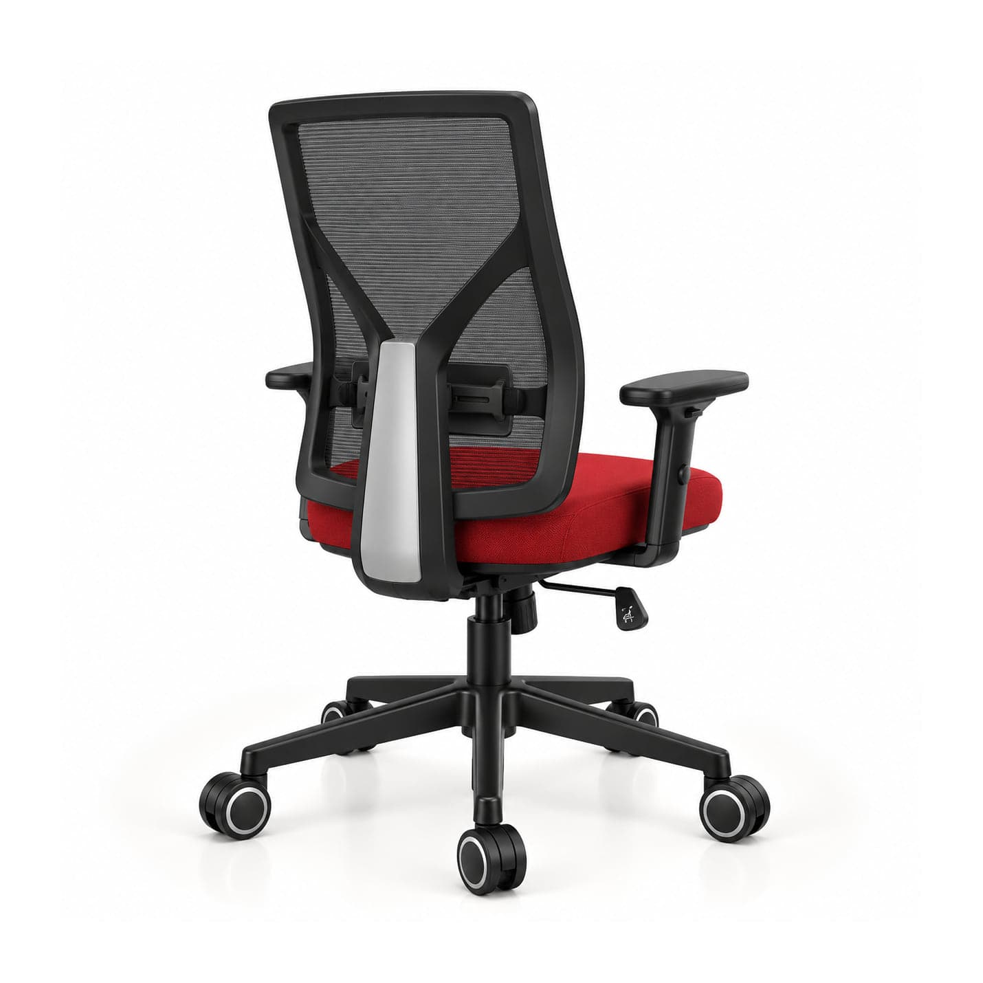 Y-Back Mesh Chair, Red Seat in black mesh with a red seat, rear three-quarter view