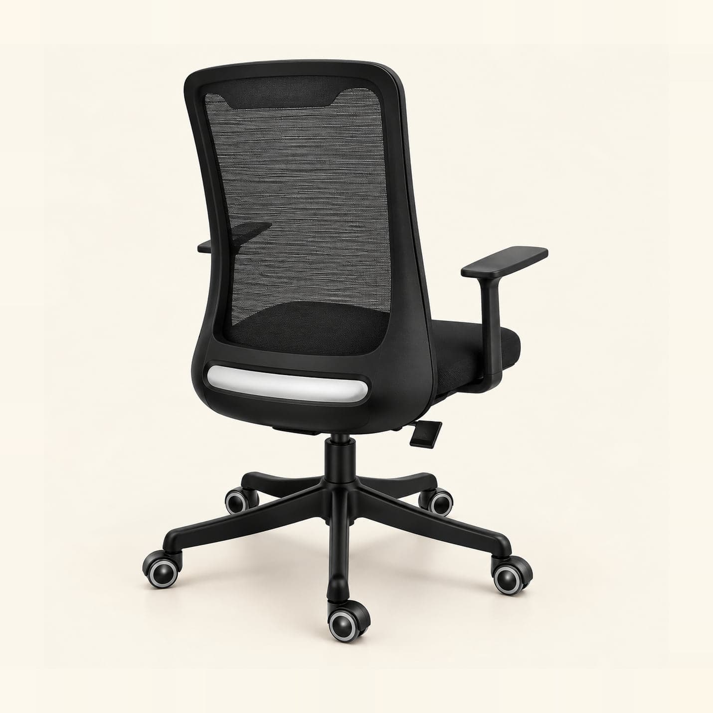 Band-Back Mesh Chair in black mesh, rear three-quarter view