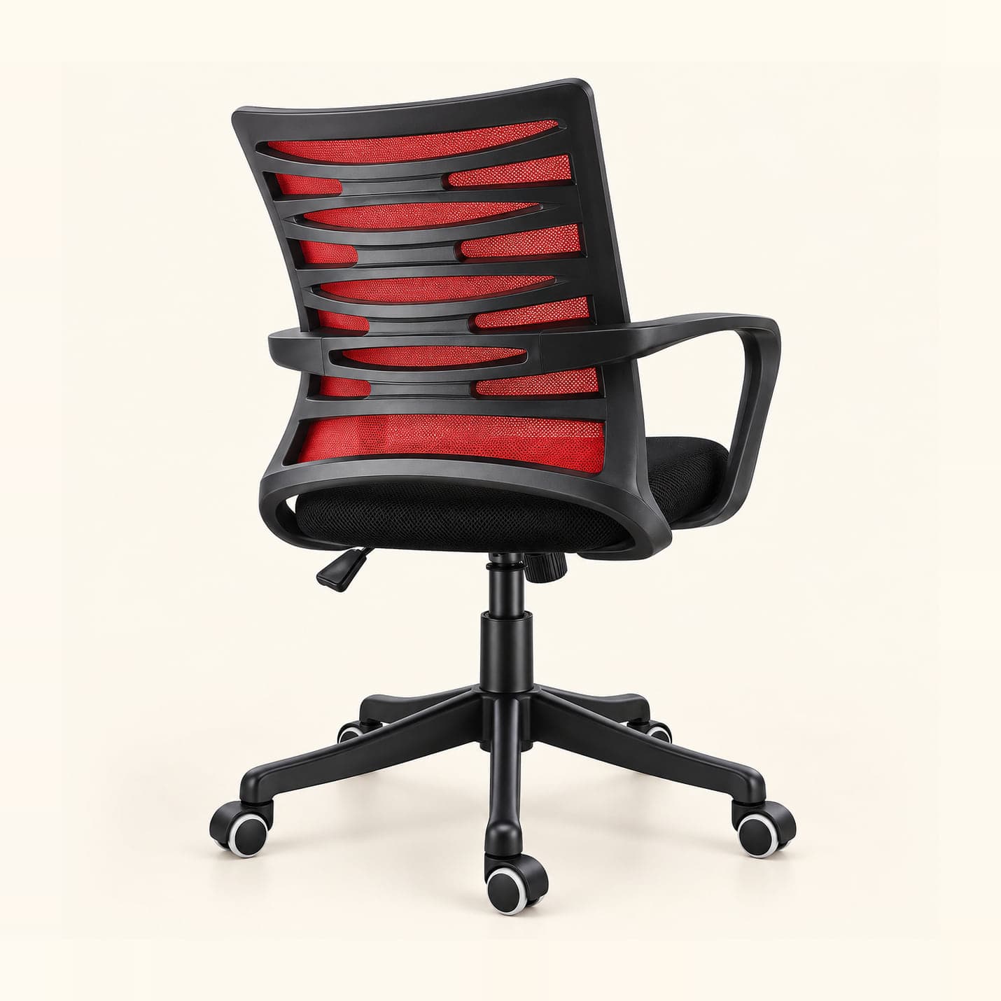 Wave-Back Mesh Chair, Red in red mesh, rear three-quarter view