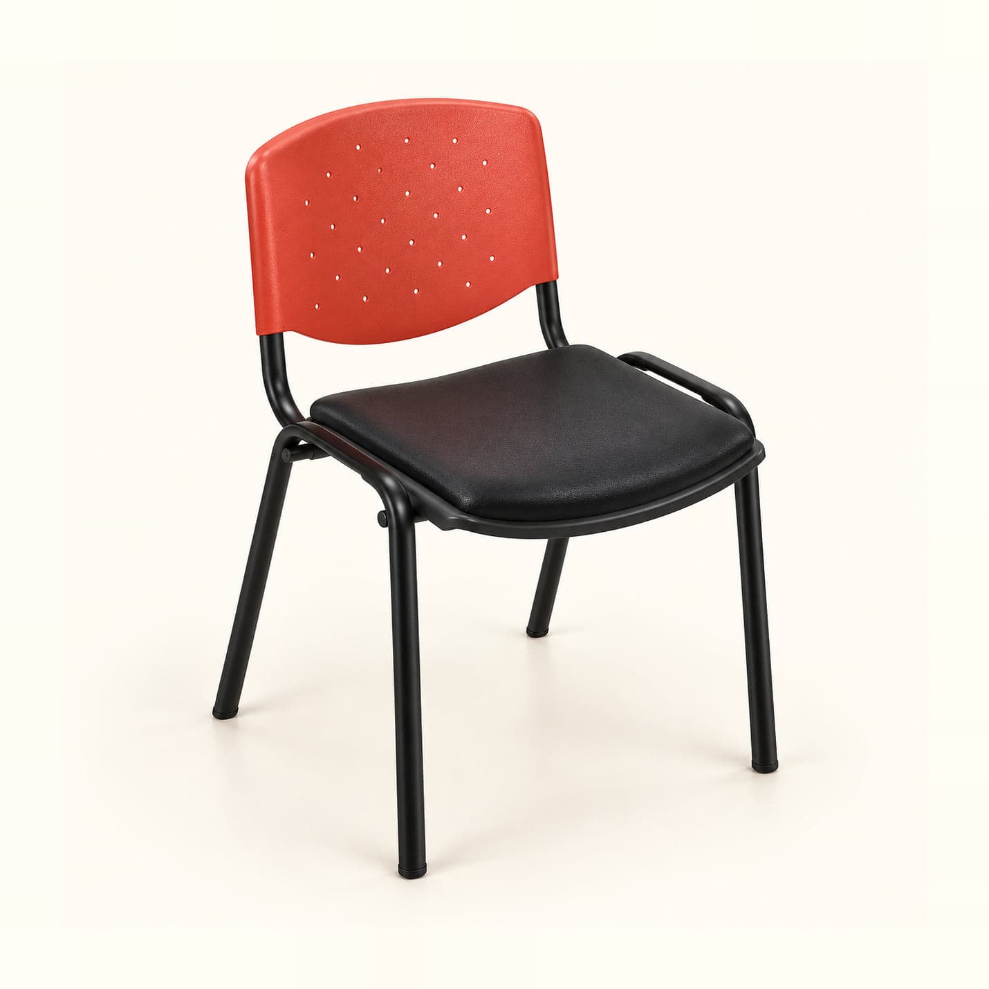 Perforated-Back Student Chair in red and black, front three-quarter view