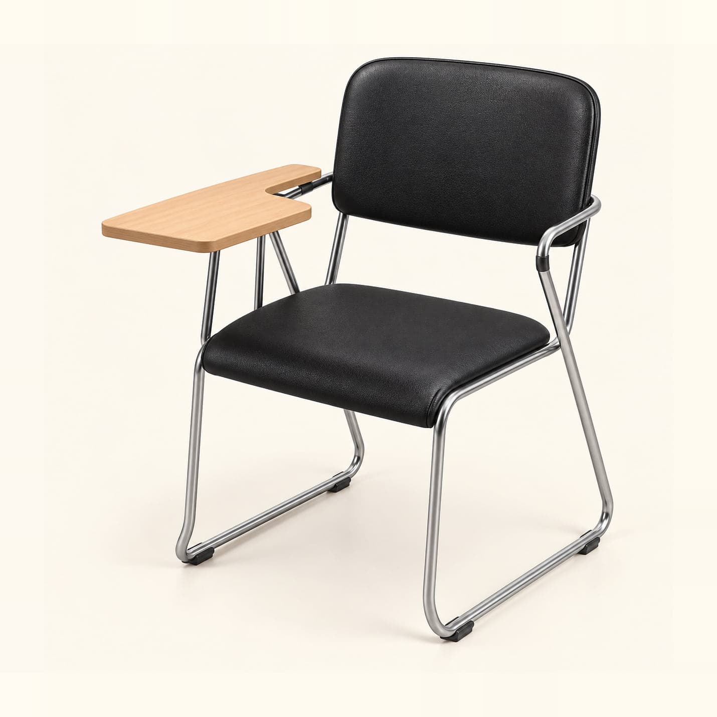 Sled-Frame Tablet Chair in black, front three-quarter view