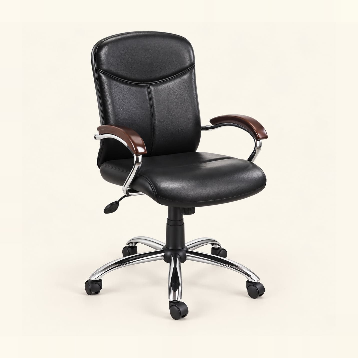 Wood-Arm Manager Chair in black, front three-quarter view