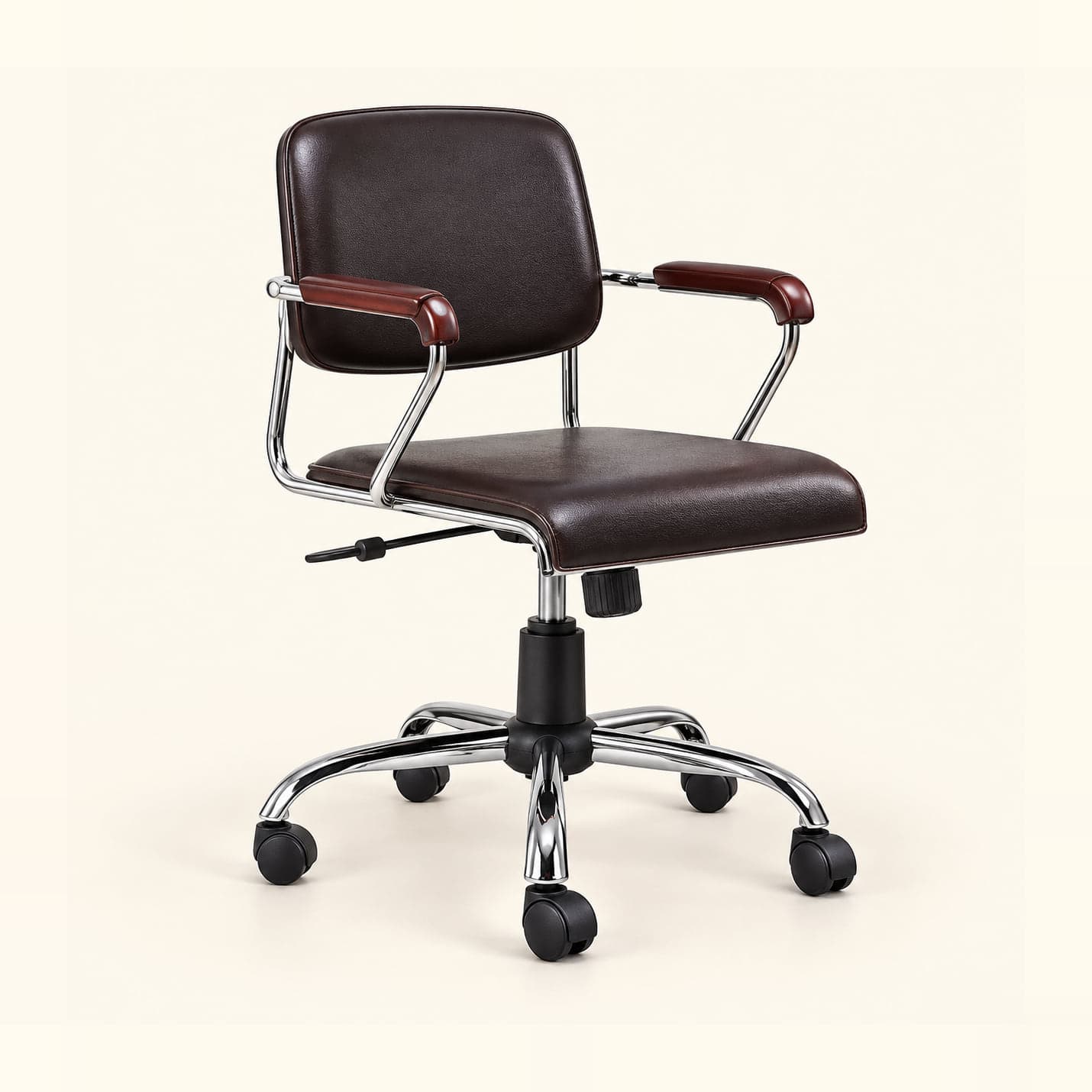 Chrome-Frame Manager Chair in dark brown, front three-quarter view