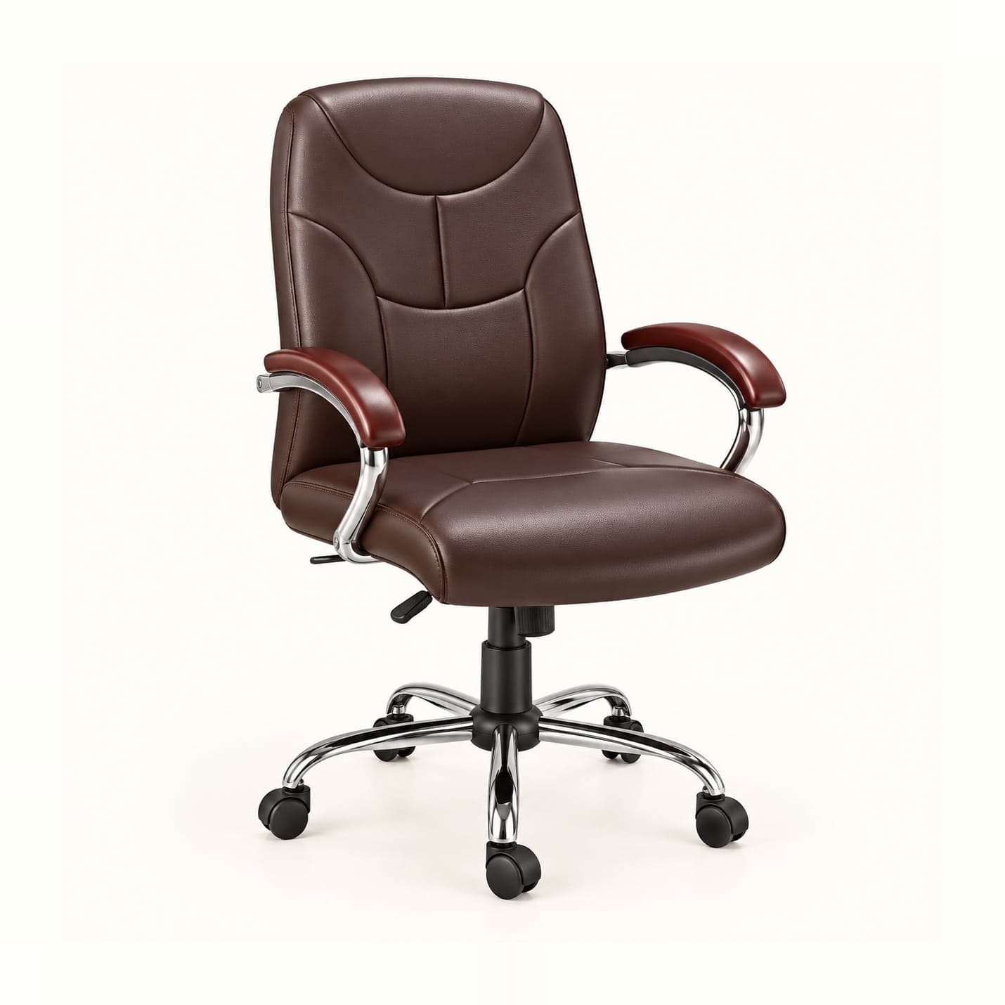 Contour-Stitched Manager Chair in brown, front three-quarter view