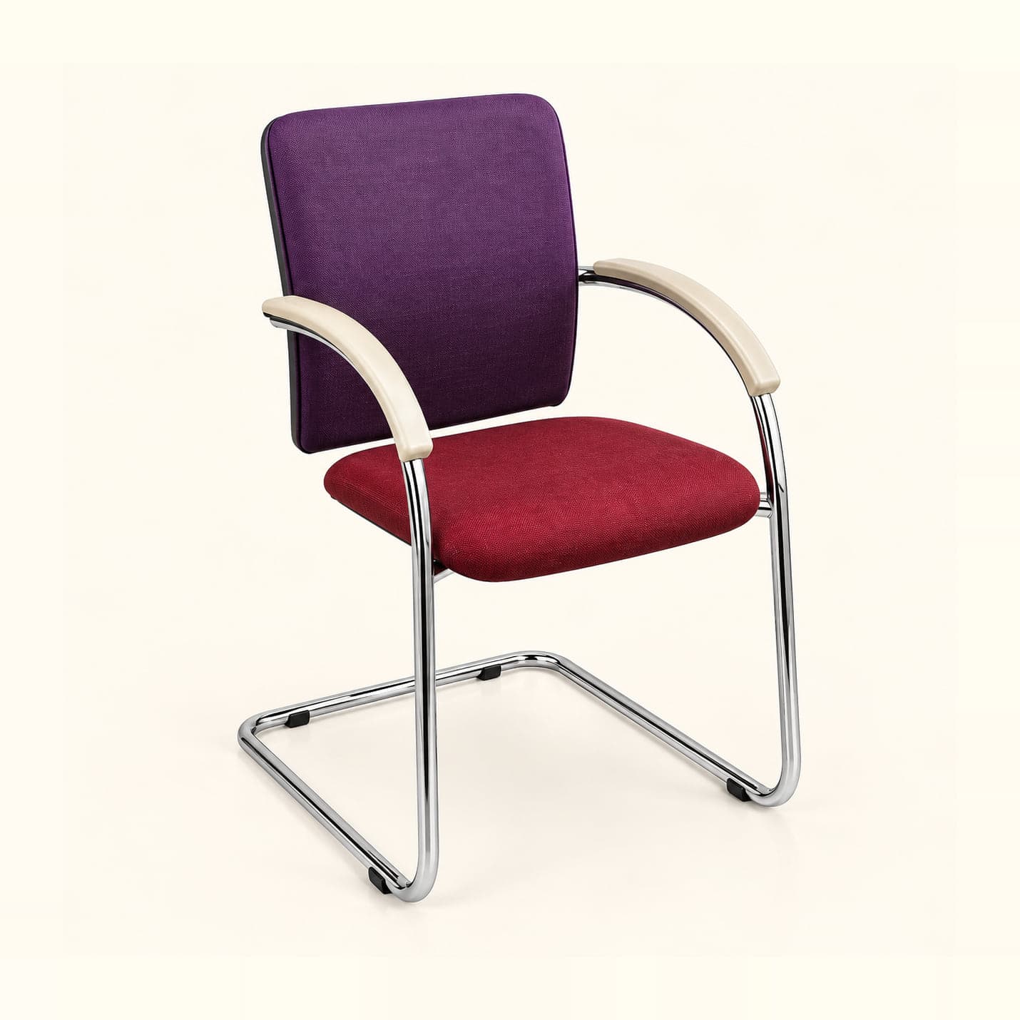 Two-Tone Cantilever Visitor Chair in purple and burgundy fabric, front three-quarter view