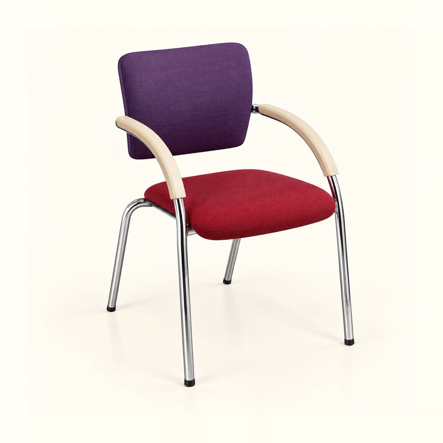 Two-Tone Four-Leg Visitor Chair in purple and burgundy fabric, front three-quarter view