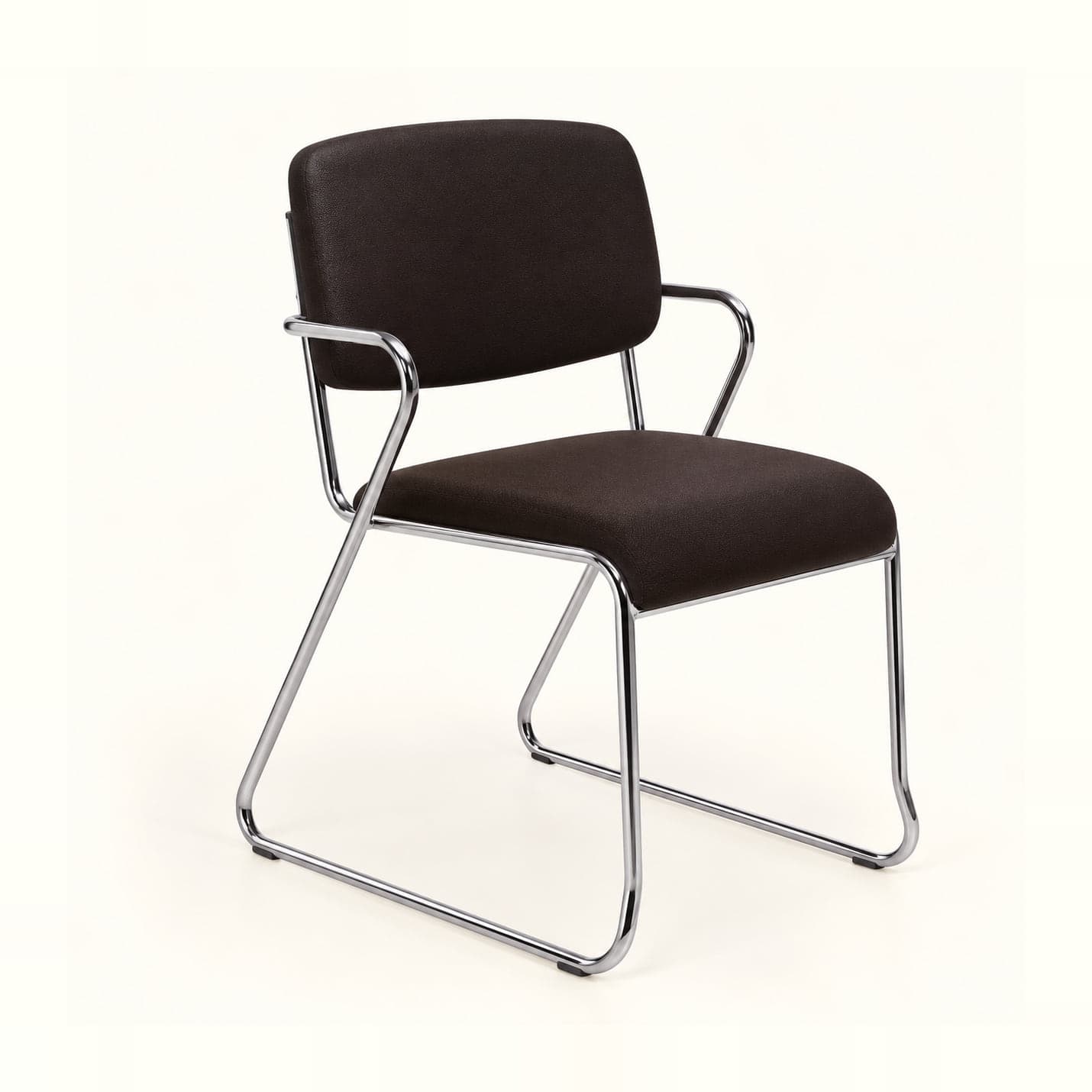 Sled-Base Visitor Chair with Arms in espresso fabric, front three-quarter view