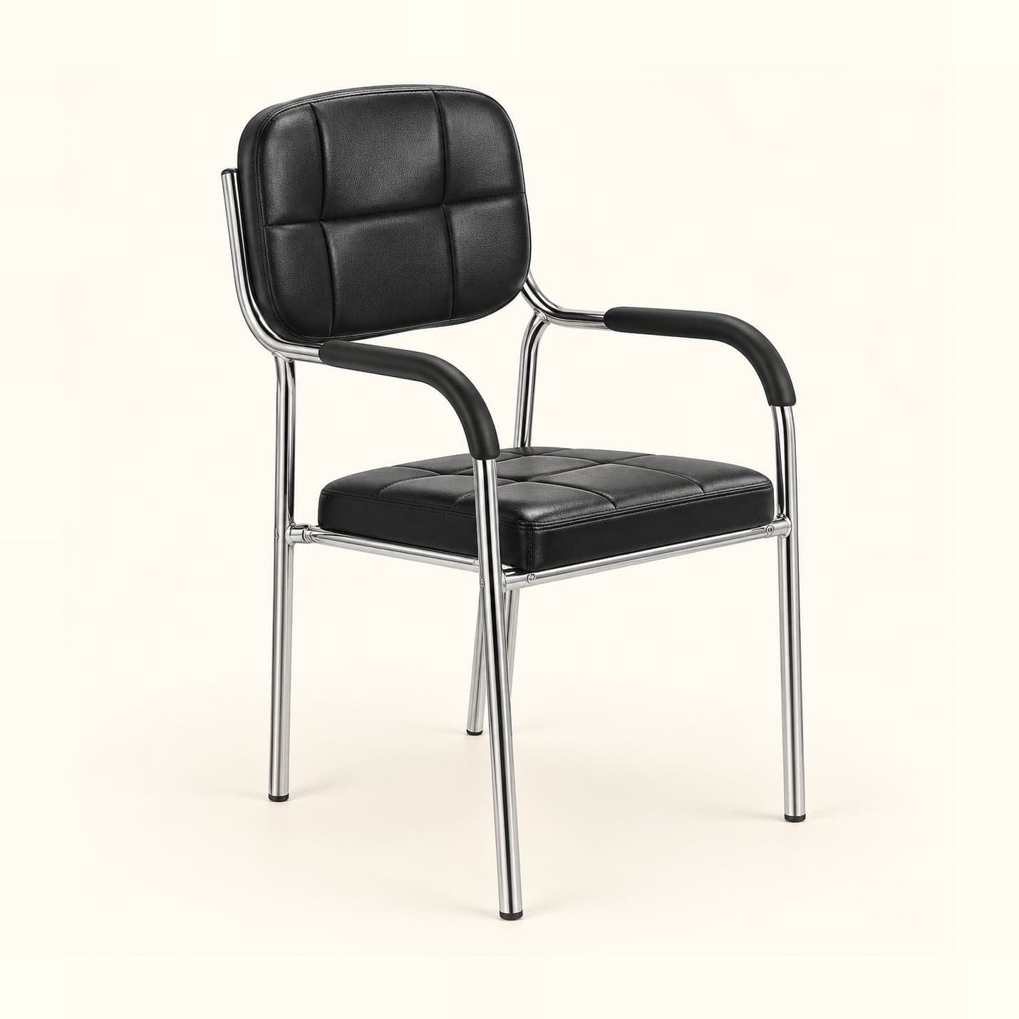 Tufted Visitor Chair with Arms in black, front three-quarter view