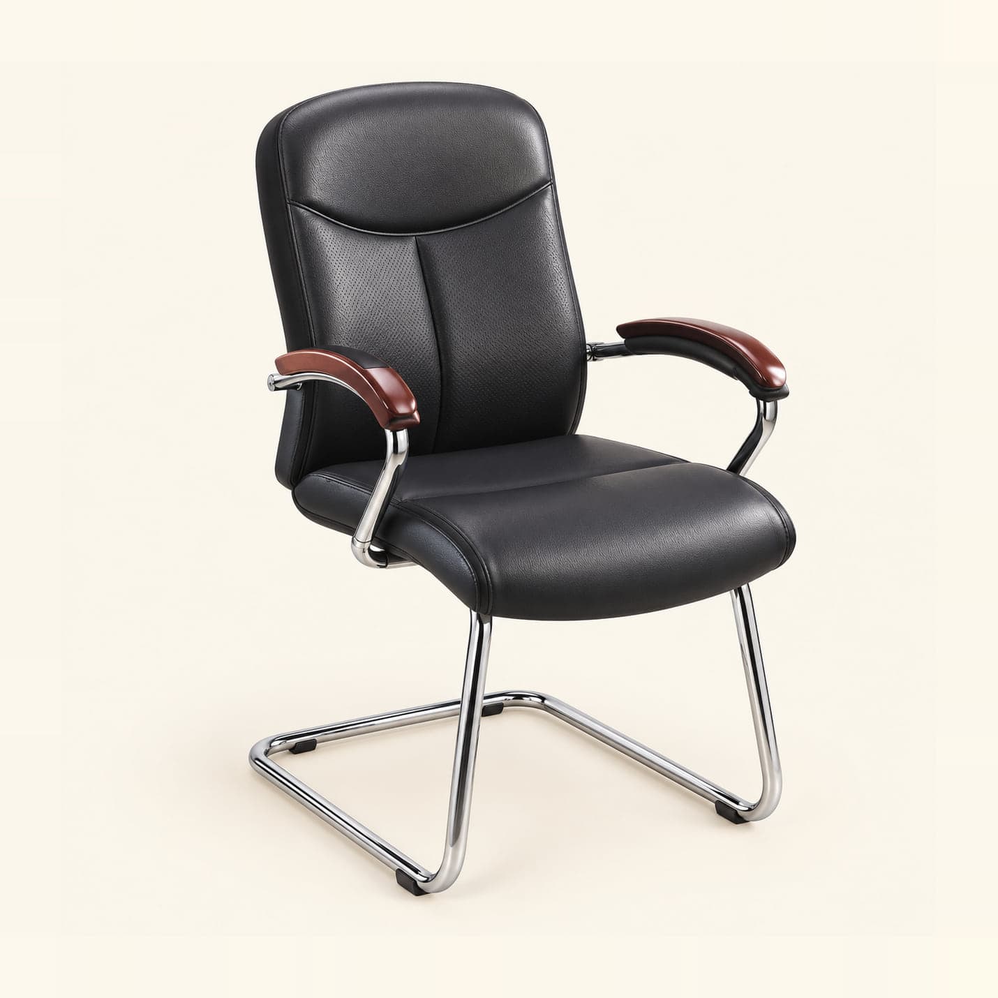 Wood-Arm Visitor Chair in black, front three-quarter view
