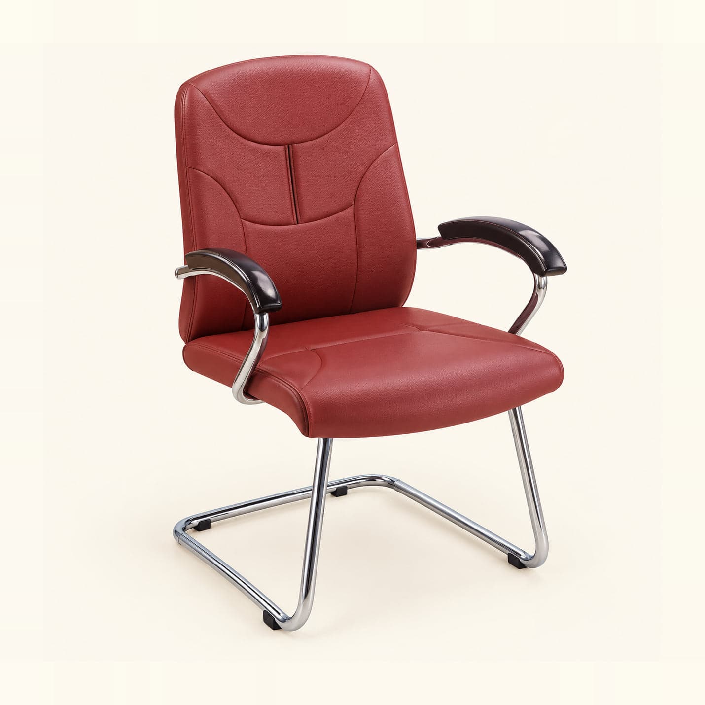 Contour-Stitched Visitor Chair in red, front three-quarter view