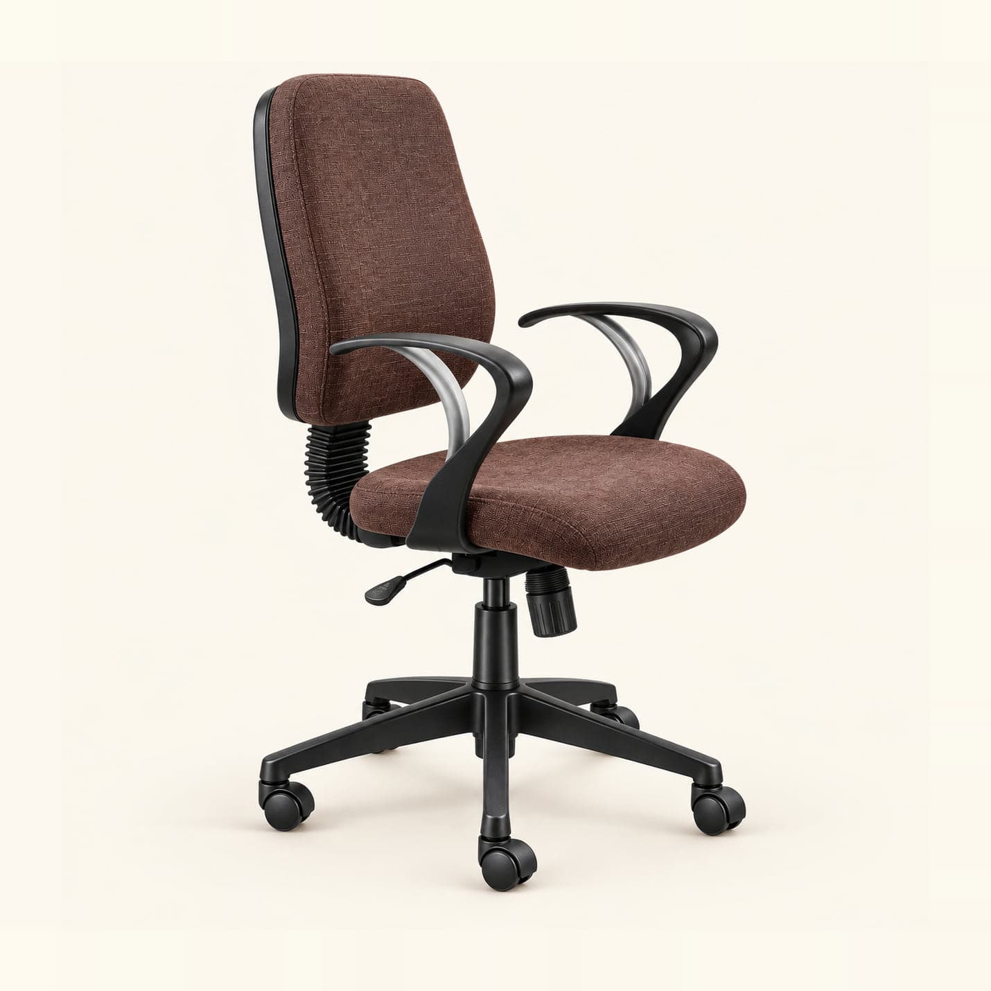 Bellows-Back Workstation Chair in brown fabric, front view