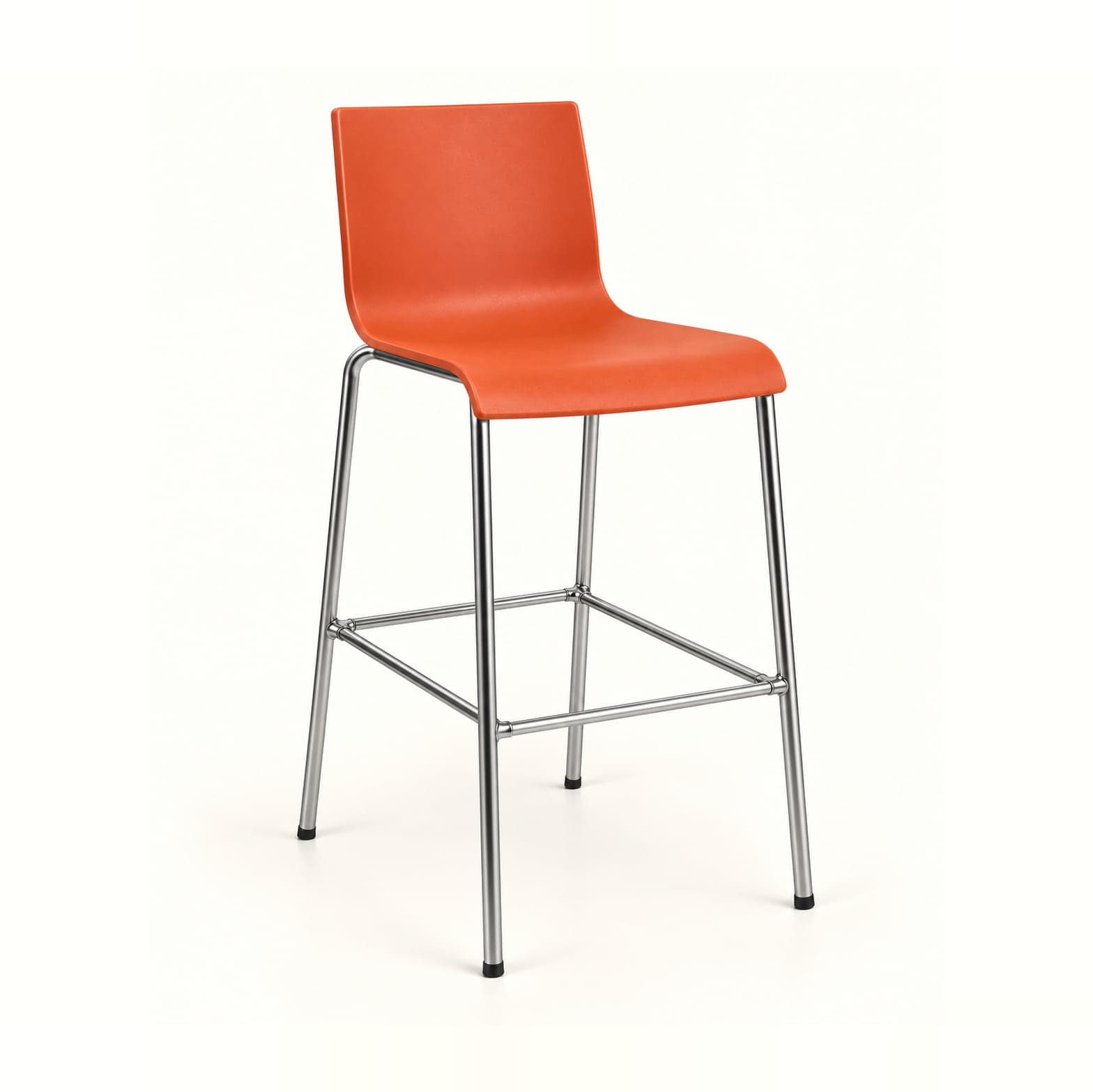 Shell Bar Stool on Steel Frame, Orange in orange, front three-quarter view