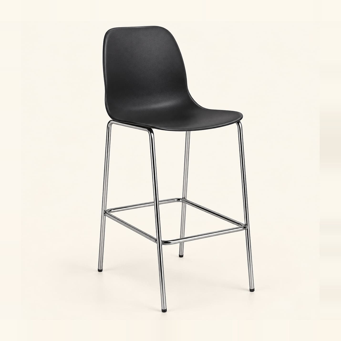 Shell Bar Stool on Steel Frame, Black in black, front three-quarter view