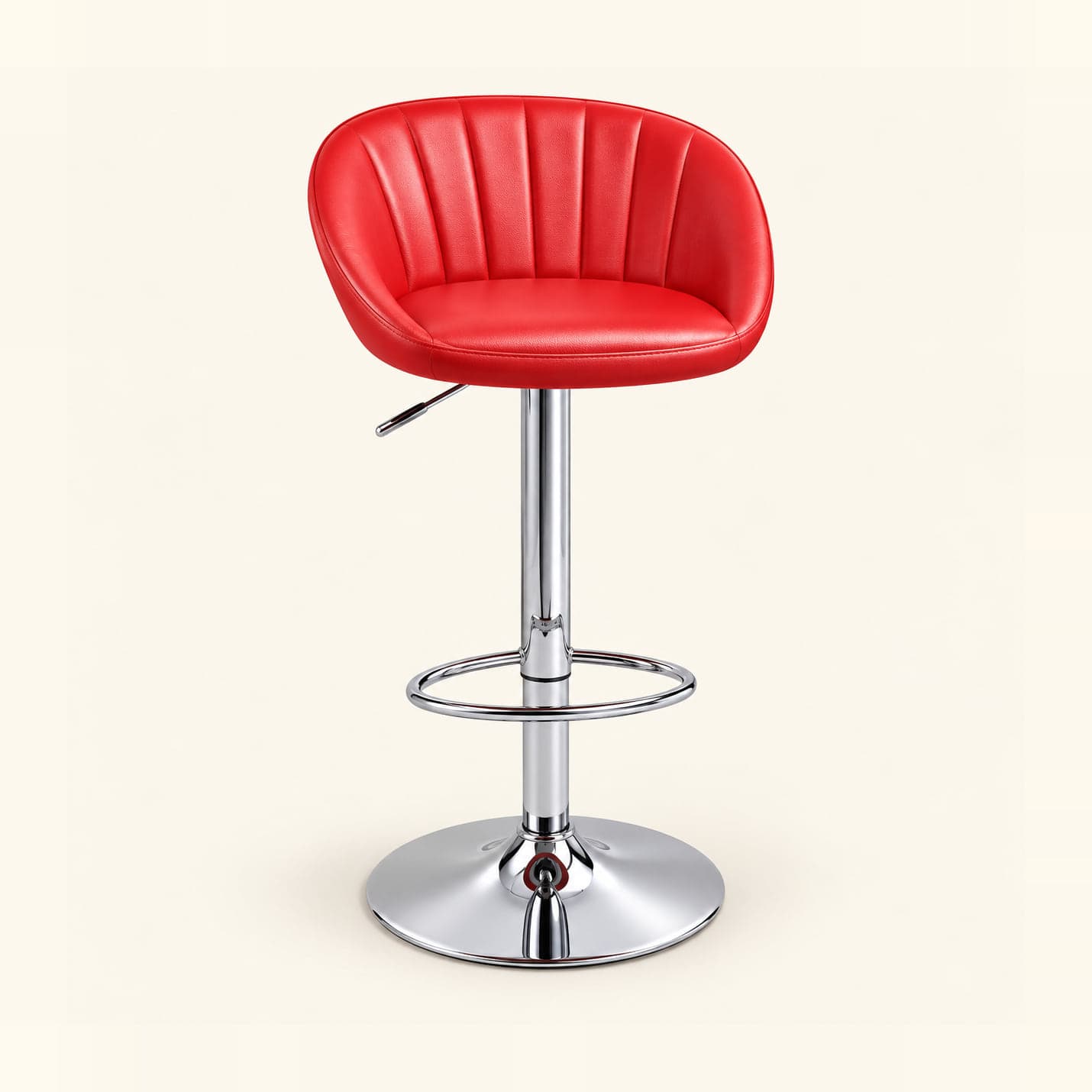 Channel-Stitched Tub Bar Stool, Red in red leatherette, front three-quarter view