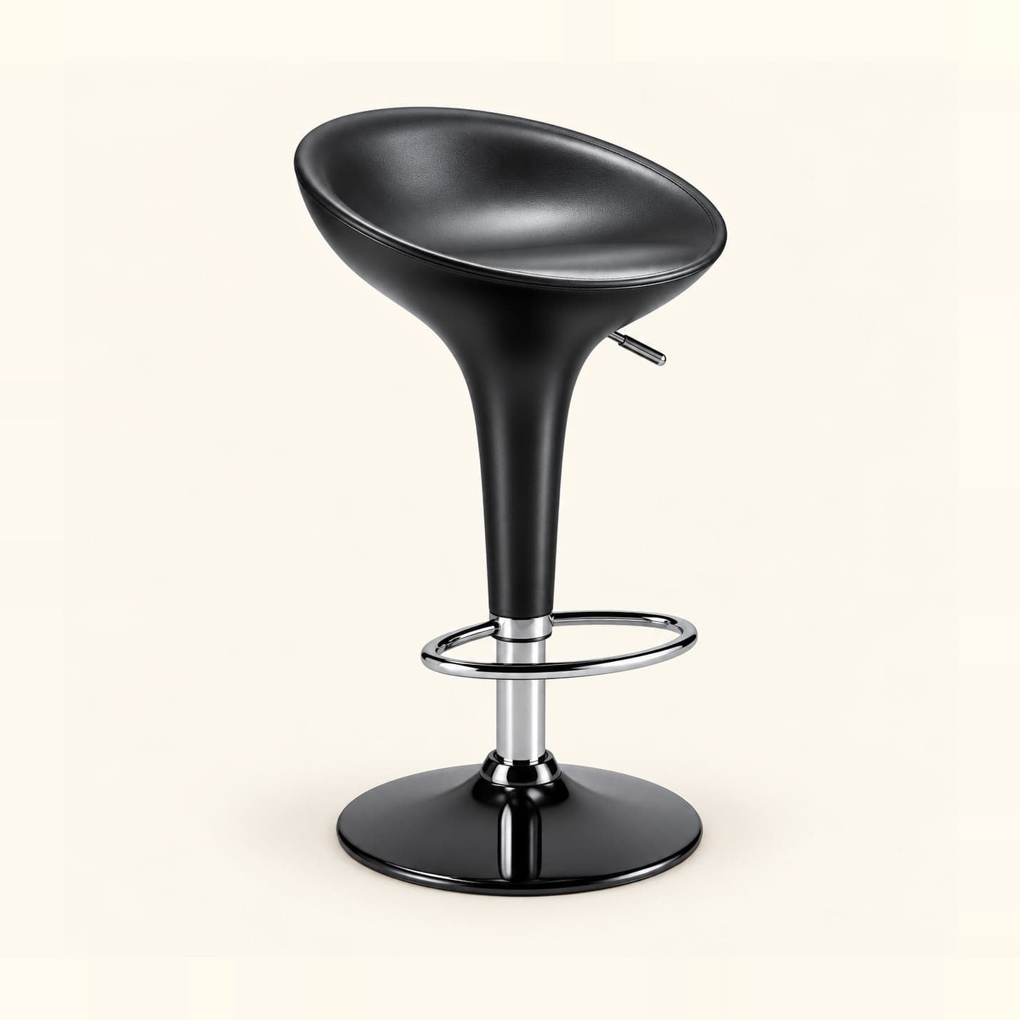 Moulded Gas-Lift Bar Stool, Black in black, front three-quarter view