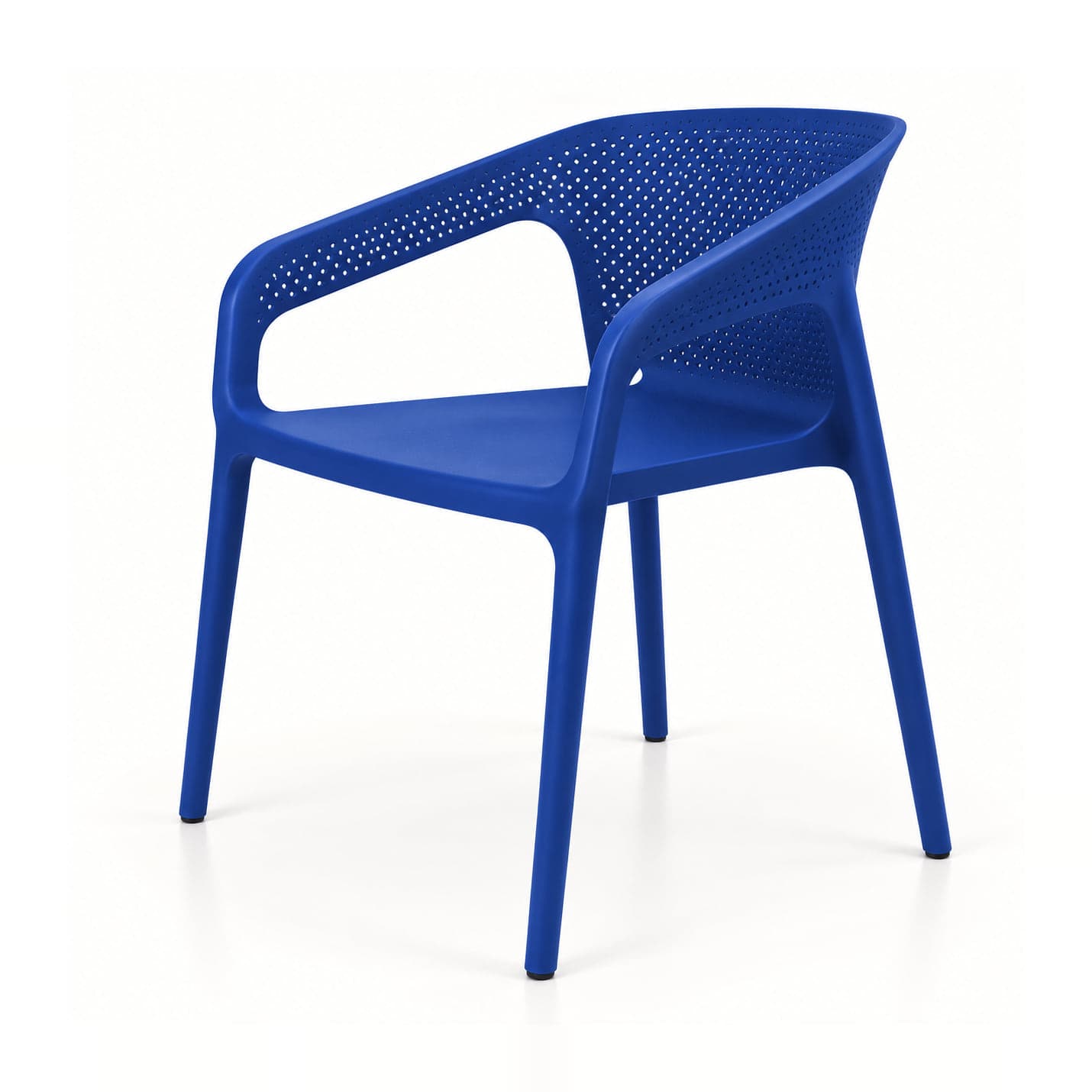 Perforated Tub Café Chair, Blue in blue, front three-quarter view