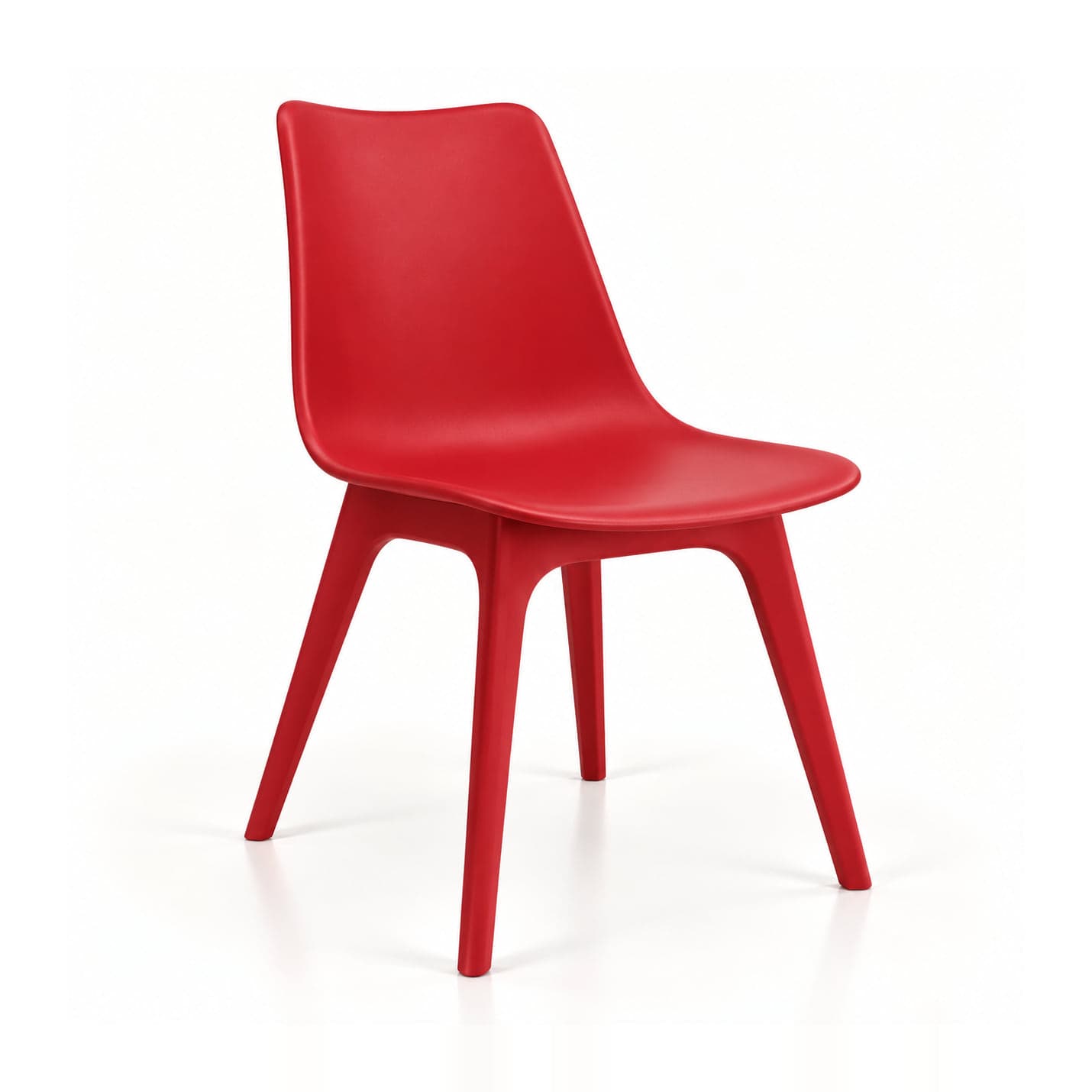 Moulded-Leg Shell Chair, Red in red, front three-quarter view