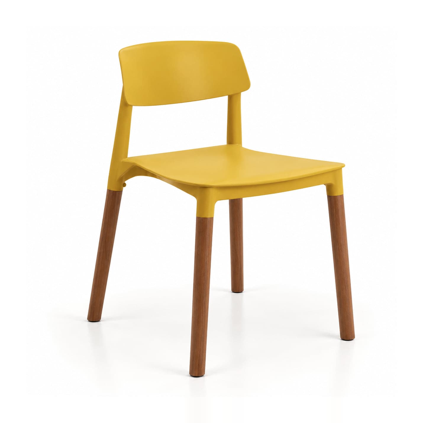 Wood-Leg Café Chair, Mustard in mustard, front three-quarter view