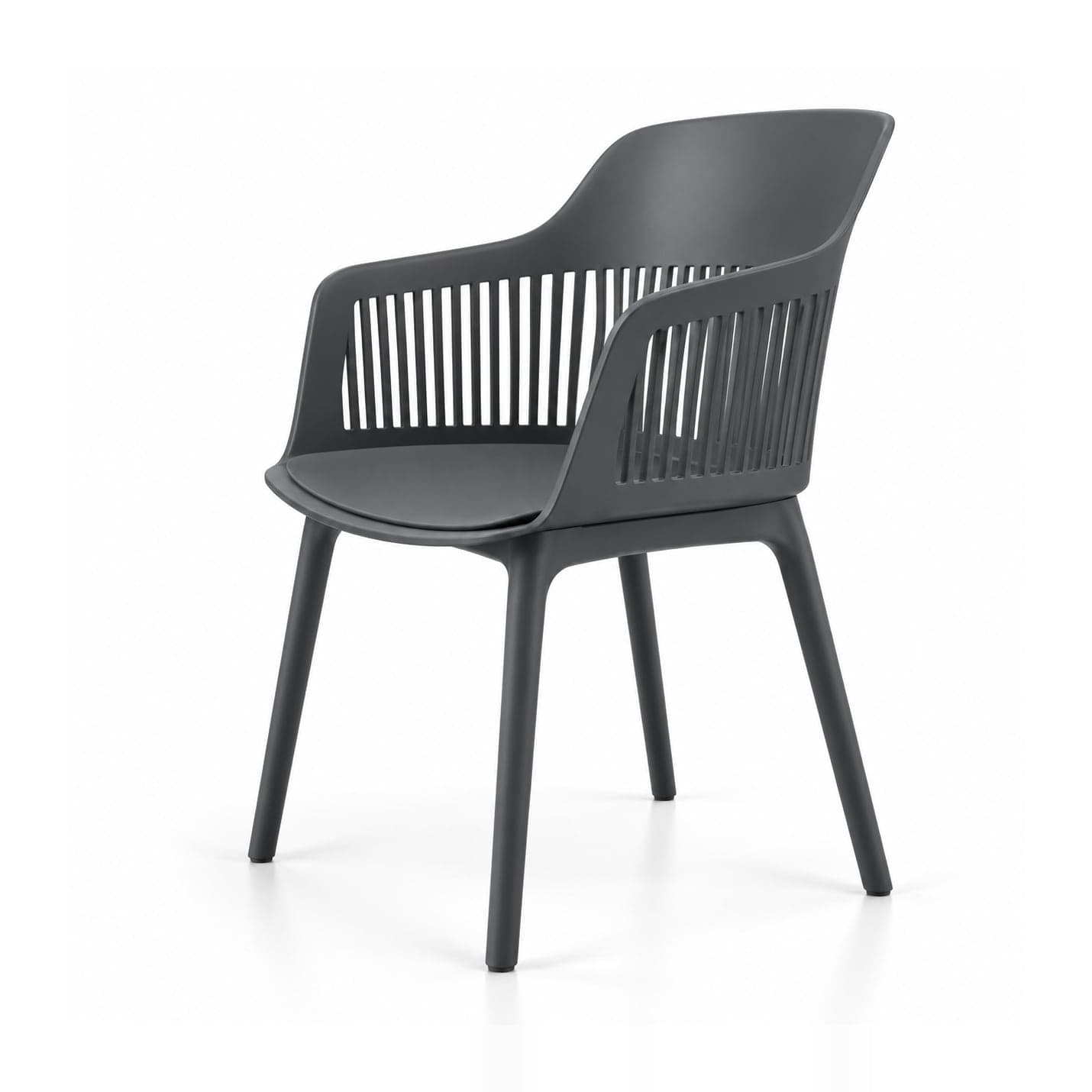 Slatted Tub Armchair, Grey in grey, front three-quarter view