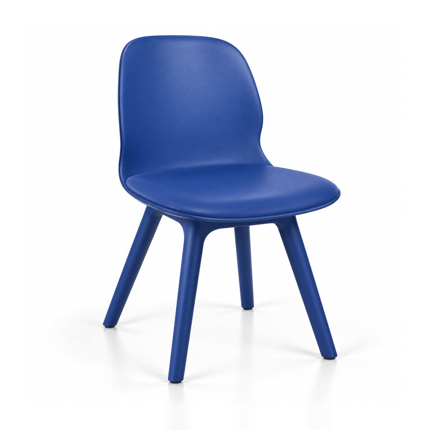 Cushioned Shell Chair on Moulded Legs, Blue in blue, front three-quarter view
