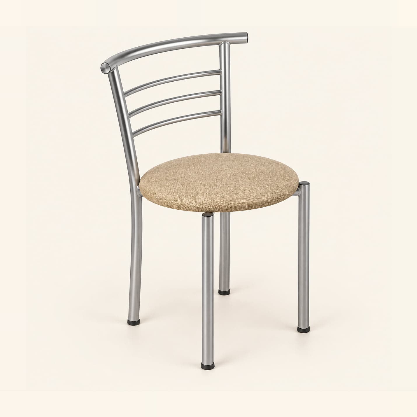 Low Ladder-Back Café Chair in silver finish with a beige seat, front three-quarter view