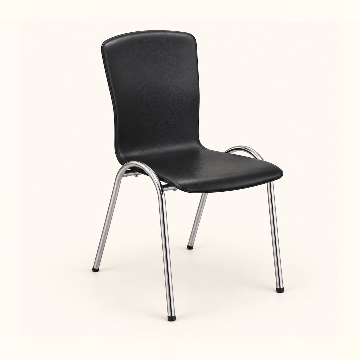 Padded Café Chair, Black in black leatherette, front three-quarter view
