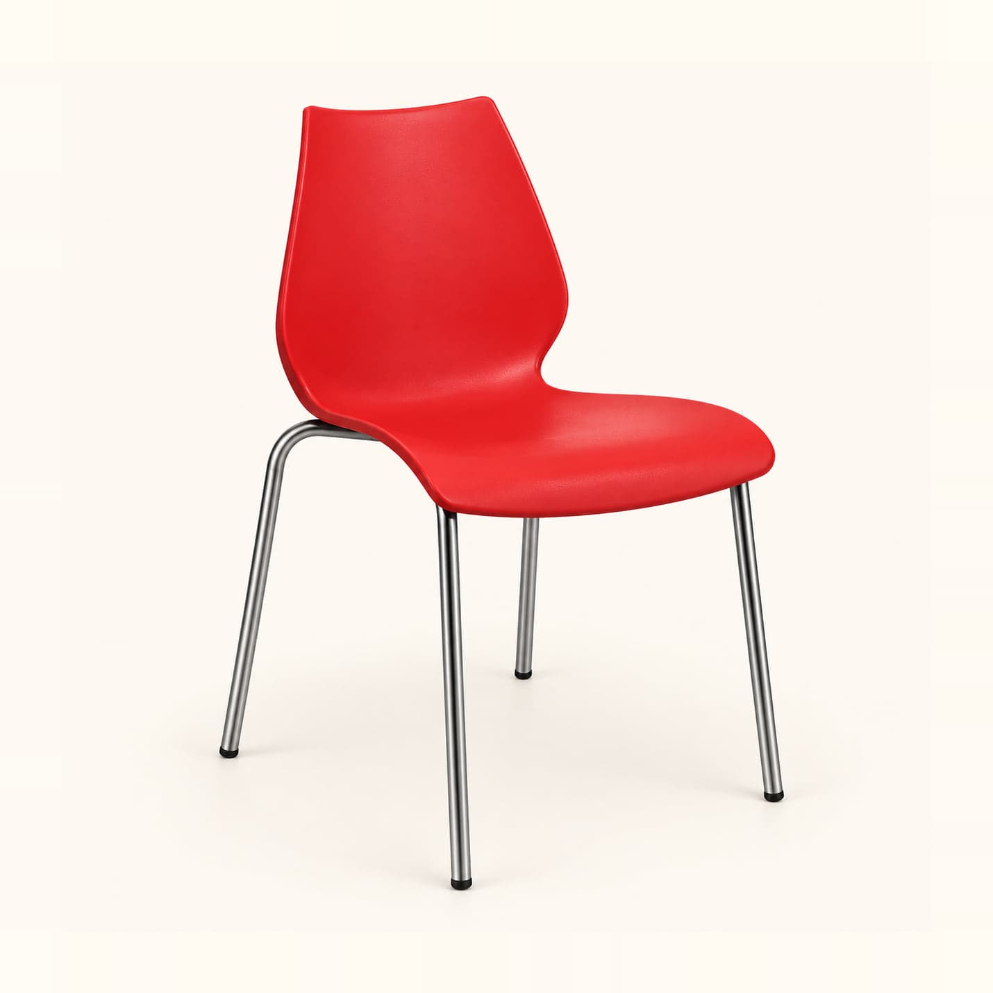 Steel-Leg Shell Café Chair, Red in red, front three-quarter view