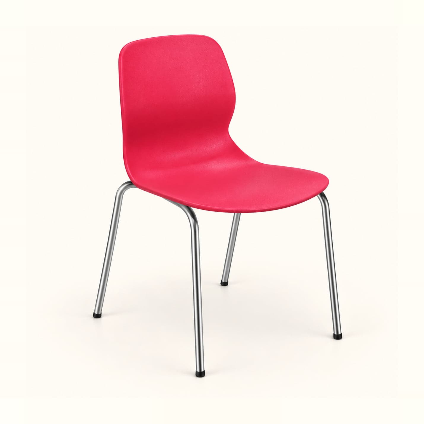 Steel-Leg Shell Café Chair, Raspberry in raspberry red, front three-quarter view