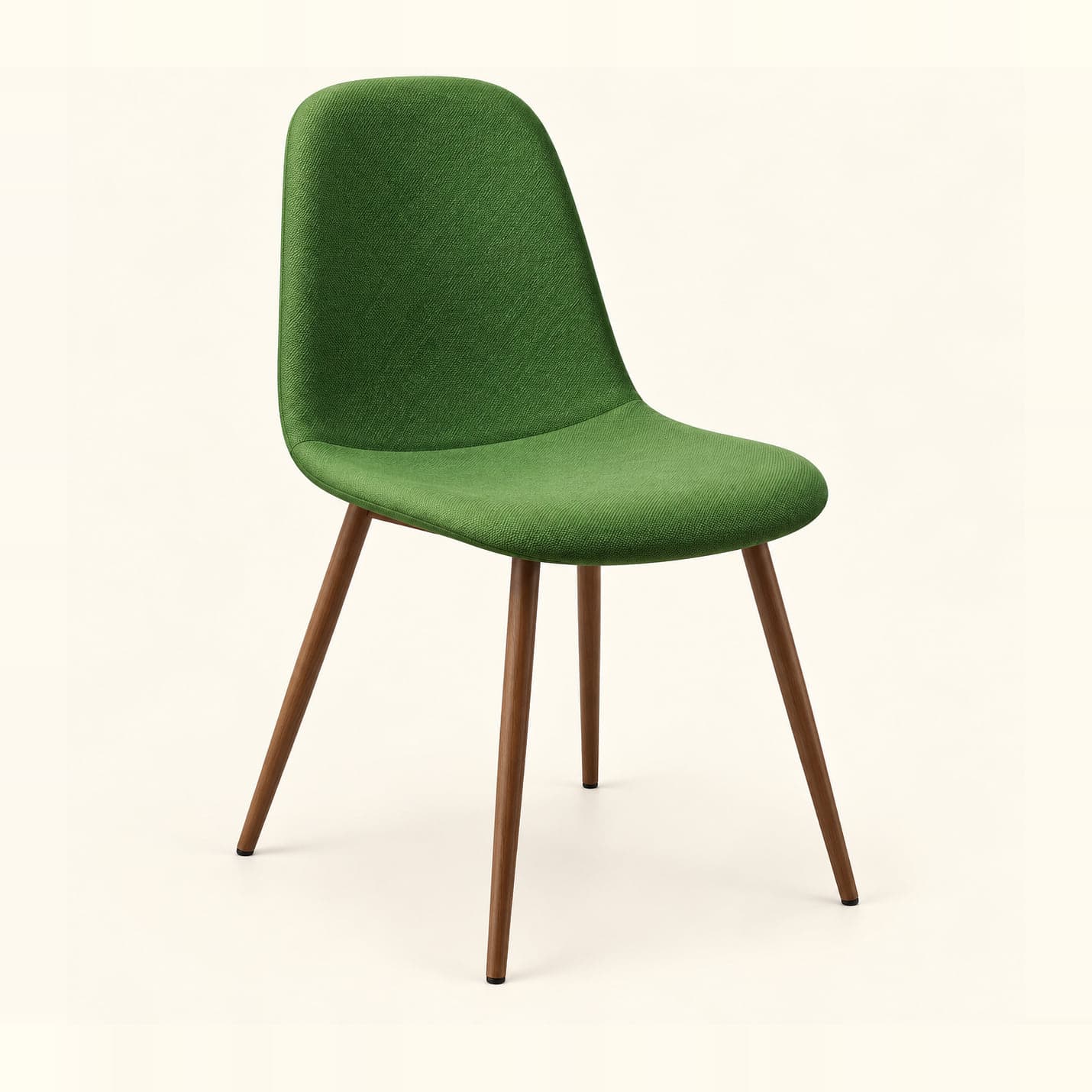 Upholstered Shell Chair, Green in green fabric, front three-quarter view