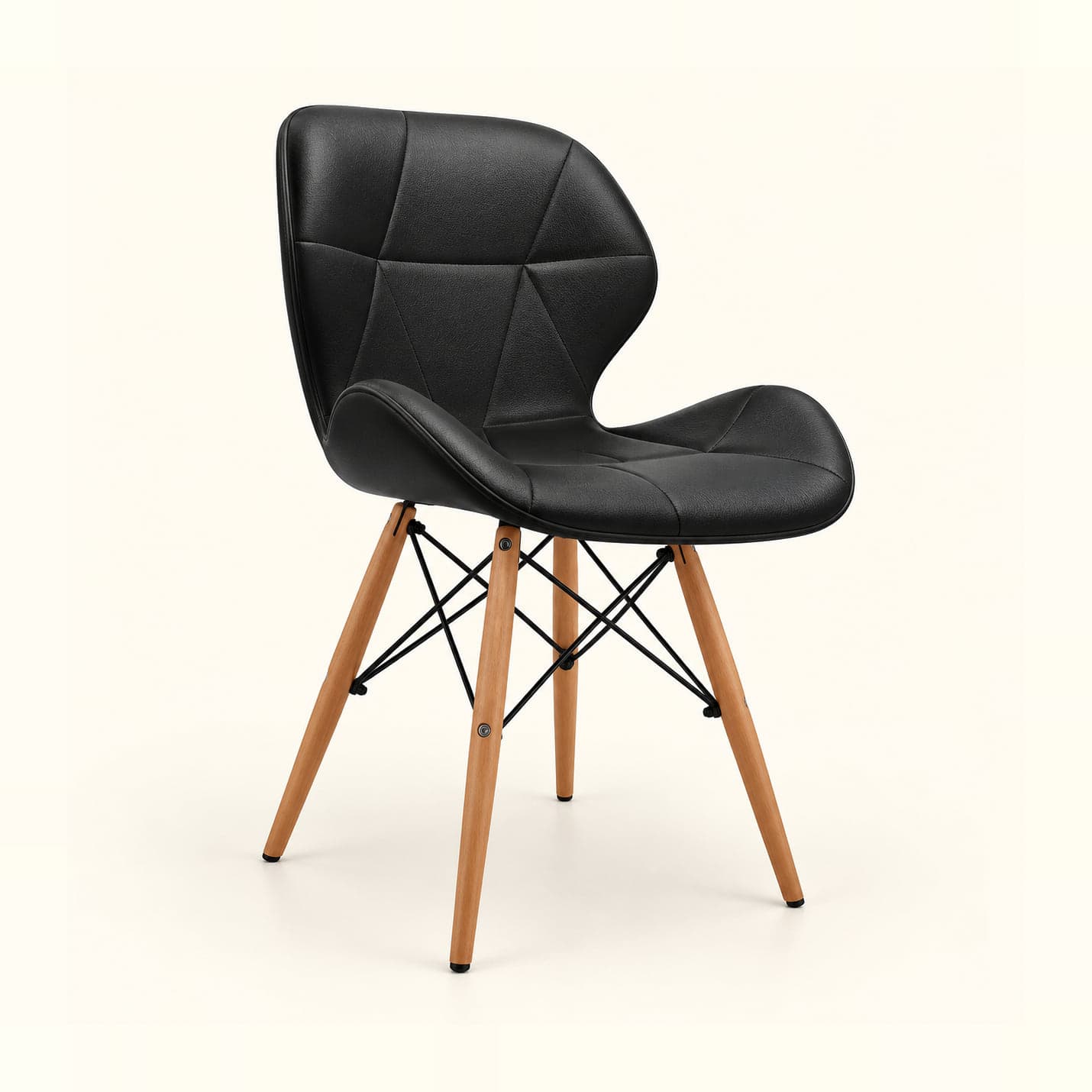 Quilted Leatherette Chair, Black in black leatherette, front three-quarter view